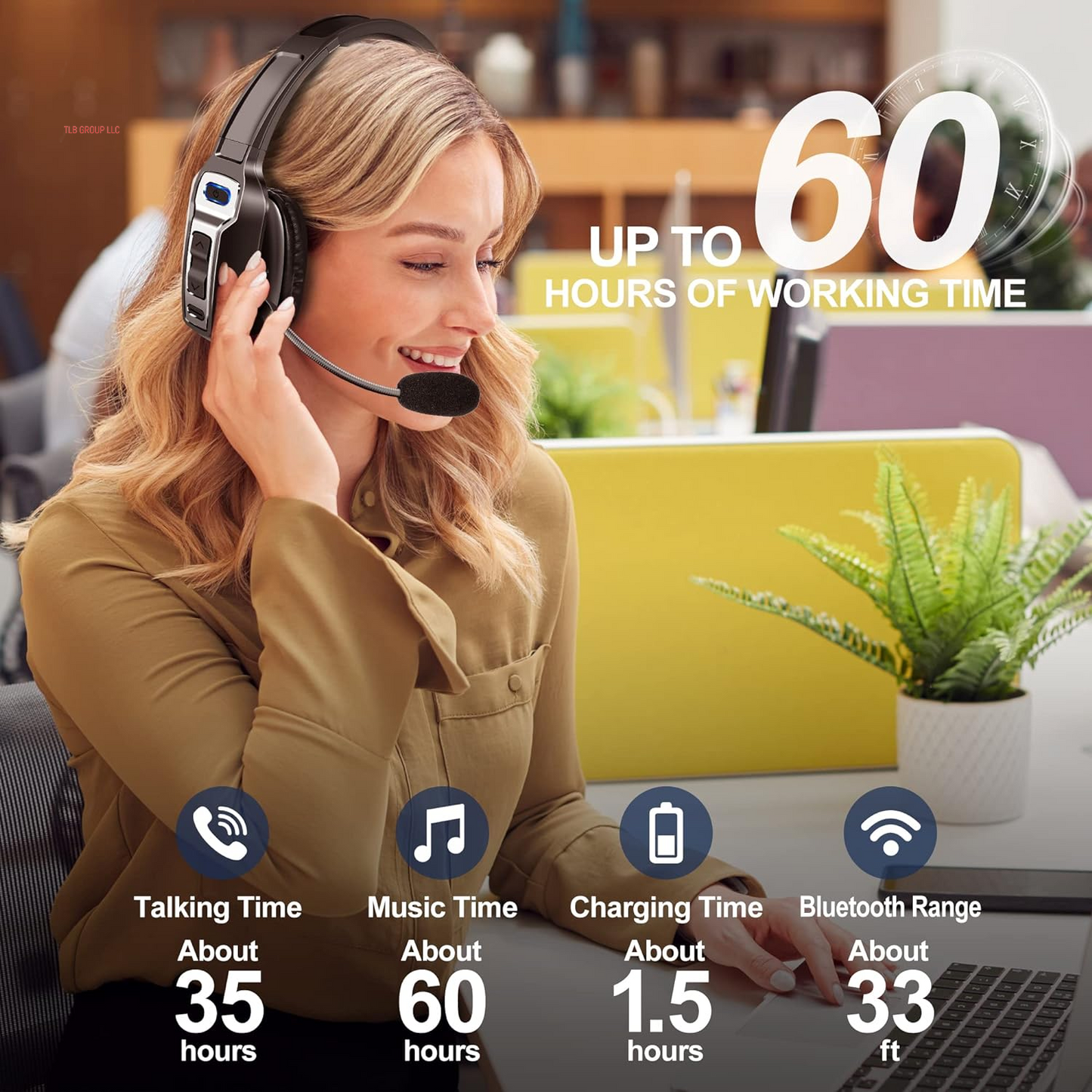 Trucker Bluetooth Headset, V5.2 Wireless Headset with Upgraded Microphone AI Noise Canceling, on Ear Bluetooth Headphone with Mute for Driver Office Call Center