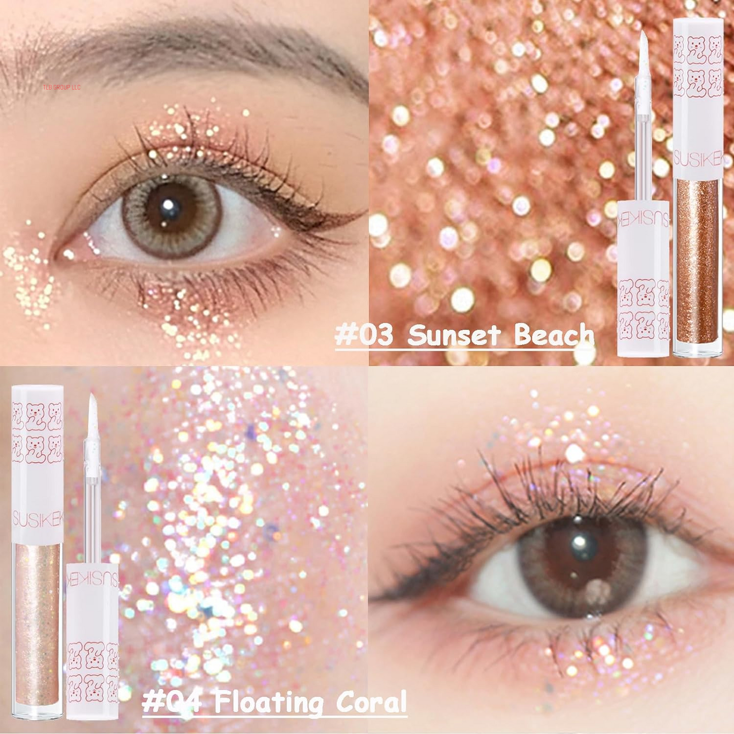 6Pcs Liquid Glitter Eyeshadow Eyeliner, Korean Makeup, Bling under Eye Shadow, Shimmer Eye Make up Valentine'S Gift Set,Long Lasting,Quick Drying & Pigmented Loose Glitter Glue for Crystals Makeup