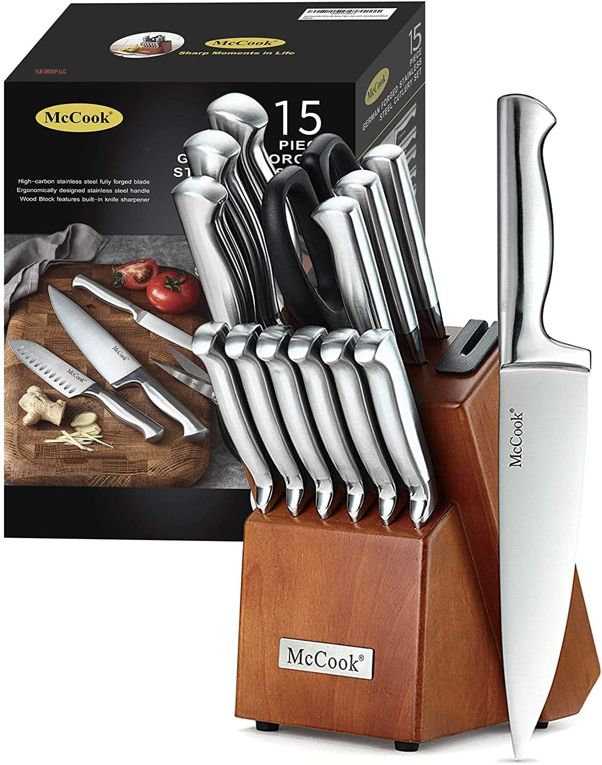 ® Knife Sets,German Stainless Steel Knife Block Sets with Built-In Sharpener