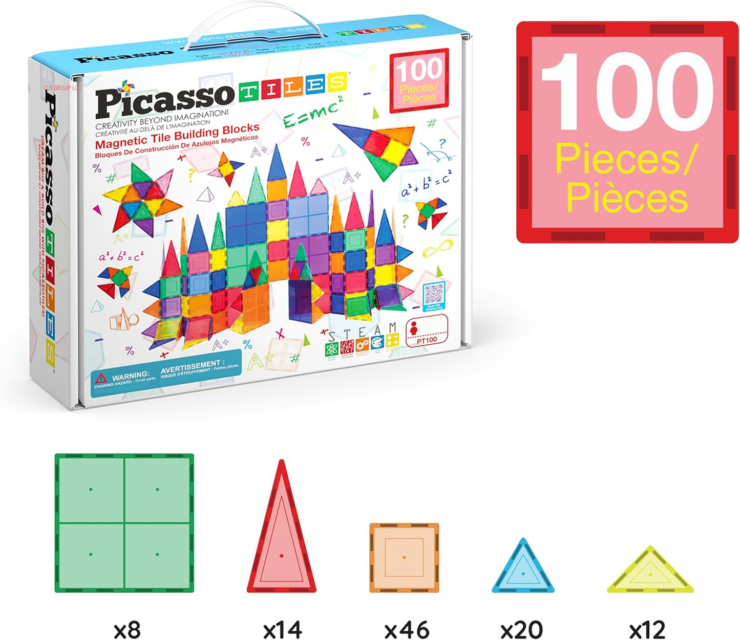 100 Piece Set 100Pcs Magnet Building Tiles Clear Magnetic 3D Blocks Construction Playboards, Creativity beyond Imagination, Inspirational, Recreational, Educational Conventional