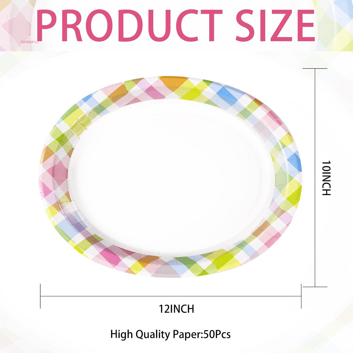 50Pcs Easter Oval Paper Plates 10" X 12" Large Disposable Heavy Duty Color Easter Buffalo Plaid Checkered Paper Platters Spring Rainbow Dessert Plates for Holiday Dinner Birthday Party Supplies