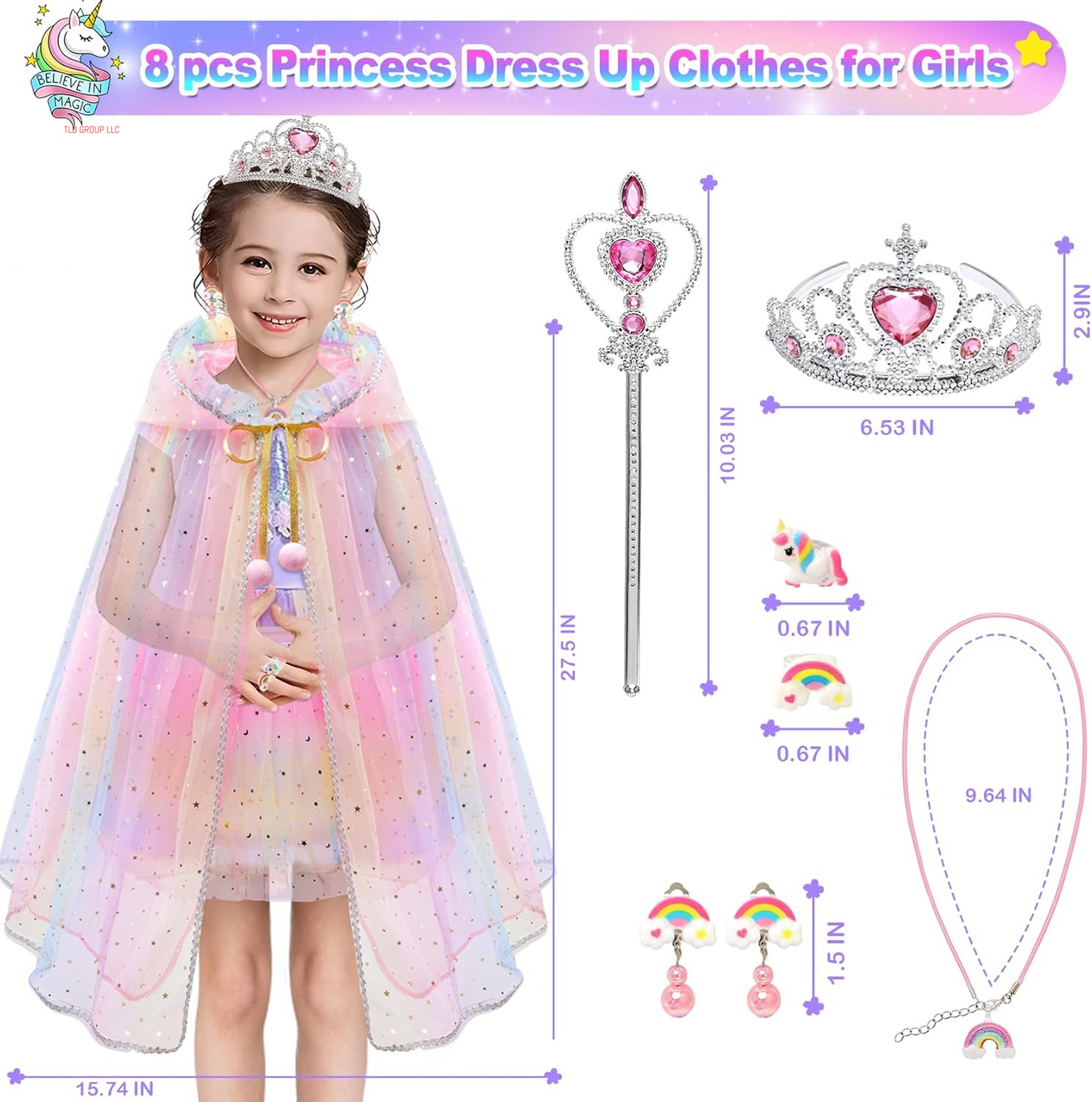 Toddler Toys for Girls,Princess Dresses for Girls Toys for 3 4 5 6 7 8 9 Year Old Girls,Princess Dress up Clothes