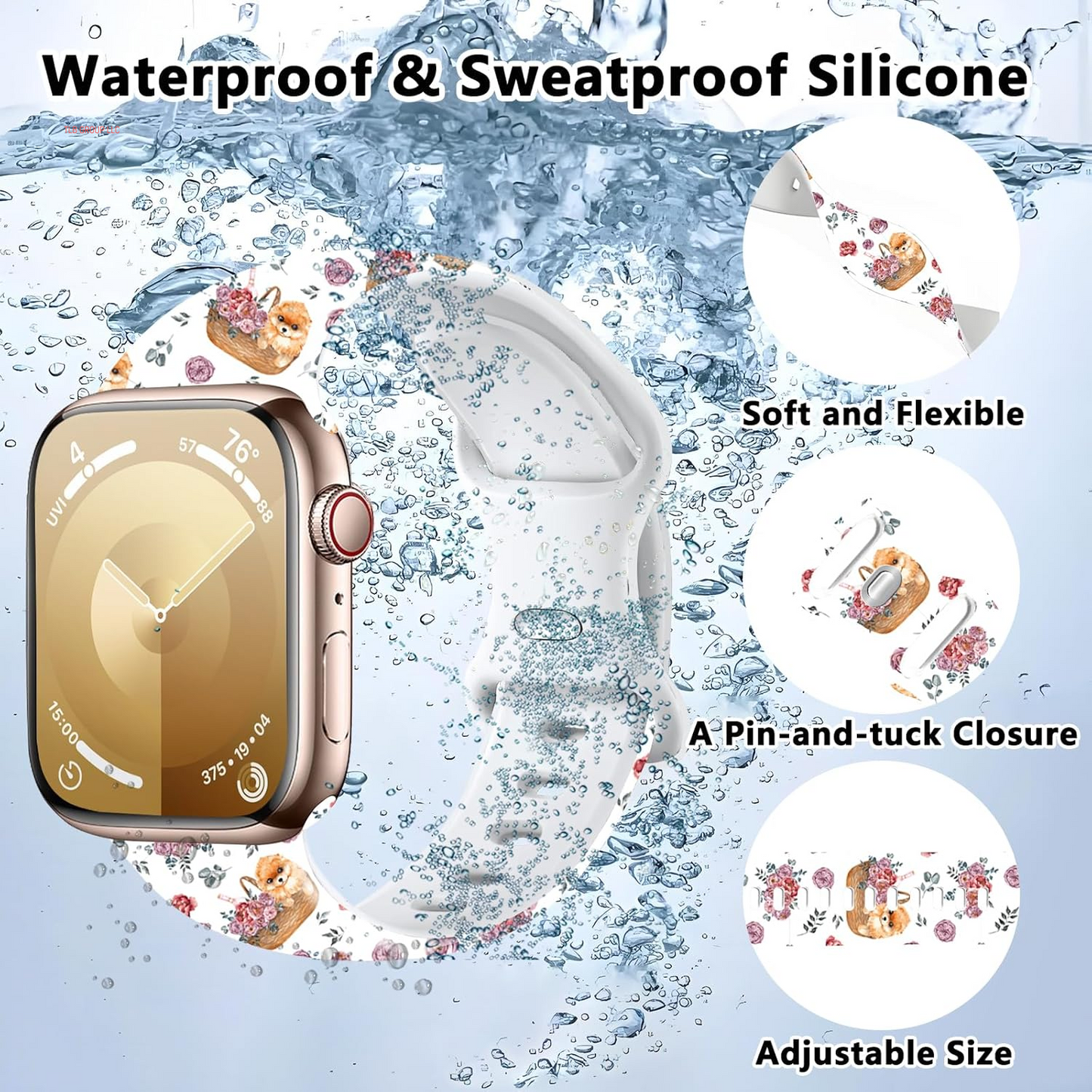 Silicone Watch Band Compatible with Apple Watch 38Mm 40Mm 41Mm, Soft Adjustable Waterproof Strap for Women and Men,Cute Fadeless Pattern for Iwatch Series 10 9 8 7 6 5 4 3 2 1 SE Ultra 2/1