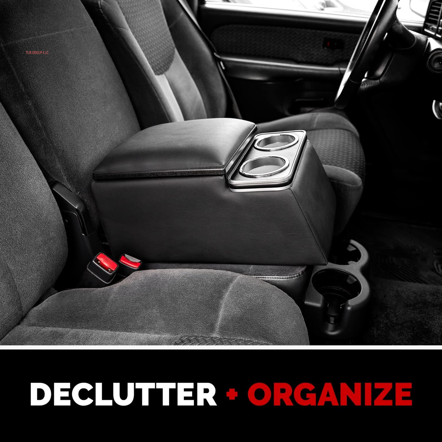 Automotive 124810 Universal Truck Seat/Bench Contractor Center Console Business Organizer and Storage with Cup Holders and Padded Top Lid for Armrest, Black