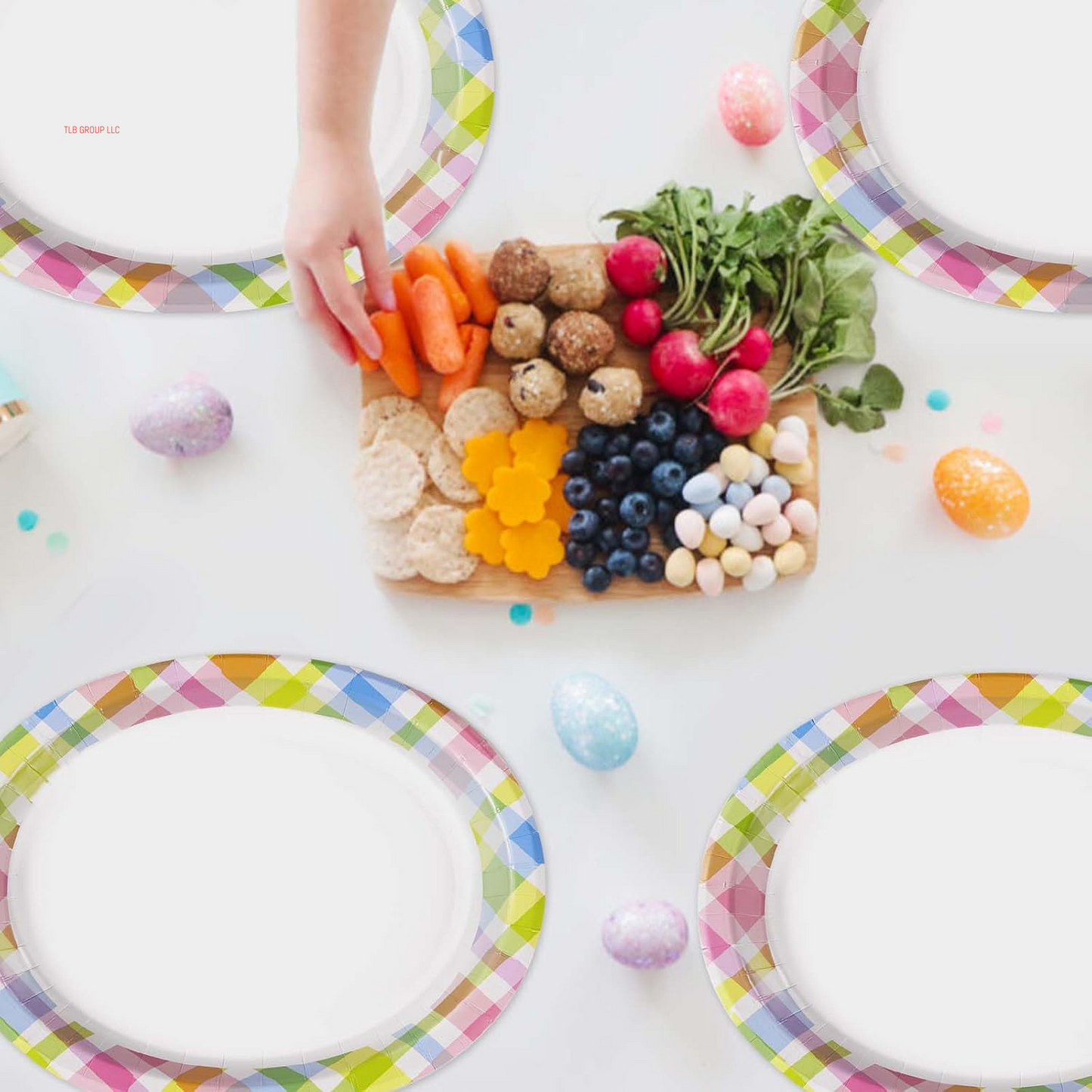 50Pcs Easter Oval Paper Plates 10" X 12" Large Disposable Heavy Duty Color Easter Buffalo Plaid Checkered Paper Platters Spring Rainbow Dessert Plates for Holiday Dinner Birthday Party Supplies