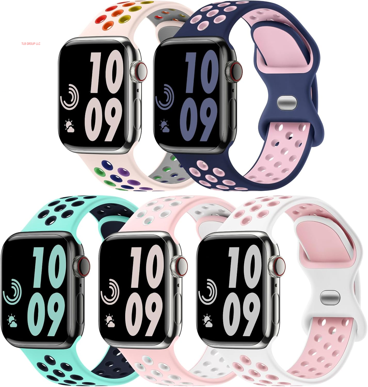 5 Pack Sport Bands Compatible with Apple Watch Band 44Mm 45Mm 46Mm 42Mm 41Mm 40Mm 38Mm 49Mm for Men Women, Breathable Silicone Wrist Strap for Iwatch Series 10 9 SE 8 7 6 5 4 3 2 1 Ultra 2