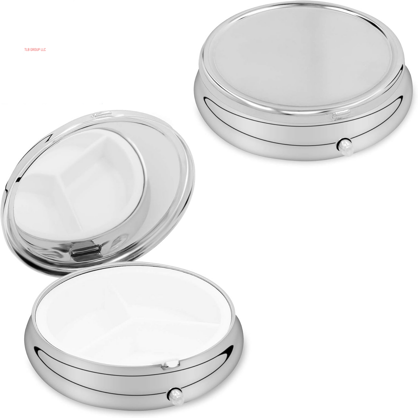 3 Compartment Pill Box - Set of 2X Stainless Steel Travel Box Organizer for Tablets and Prescriptions - Silver
