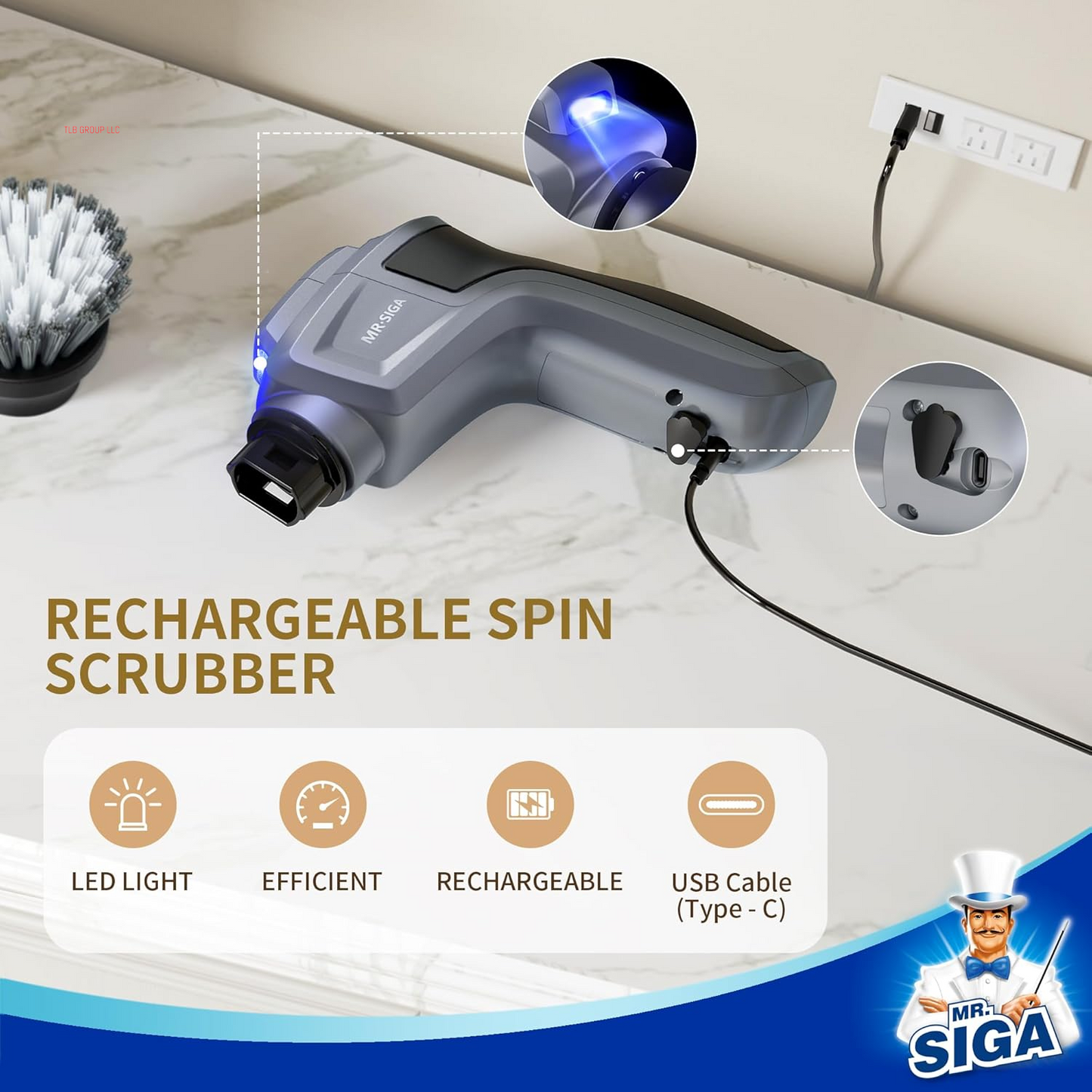Electric Spin Scrubber for Kitchen and Bathroom Cleaning, Waterproof Rechargeable Cordless Spin Scrubber with 5 Replaceable Cleaning Brushes and Pads