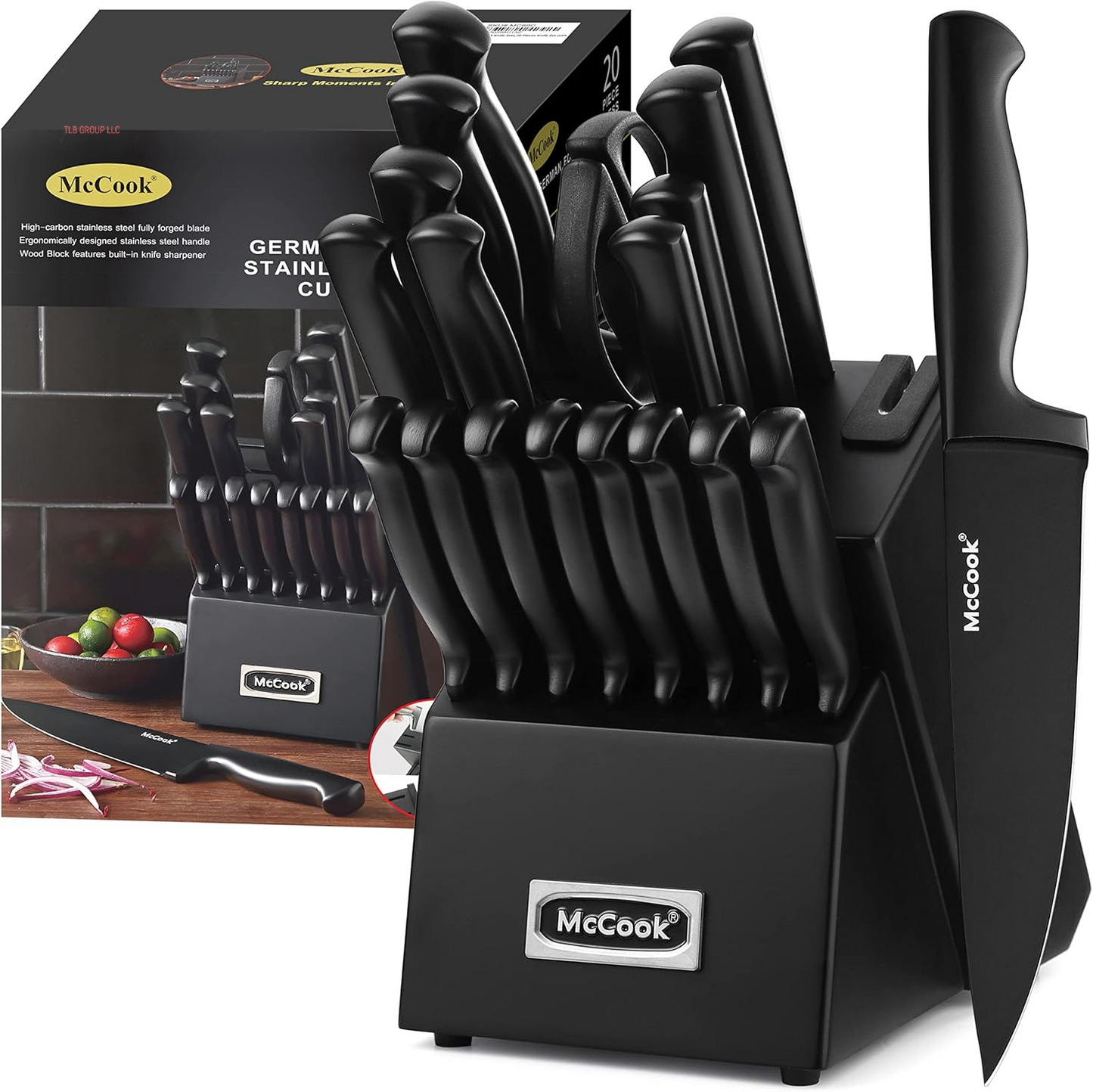 ® Knife Sets,German Stainless Steel Knife Block Sets with Built-In Sharpener