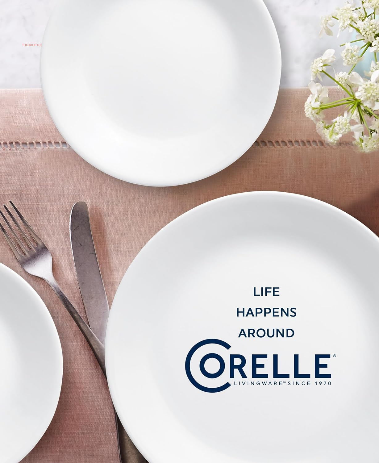 Vitrelle 18-Piece Service for 6 Dinnerware Set, Triple Layer Glass and Chip Resistant, Lightweight round Plates and Bowls Set, Winter Frost White