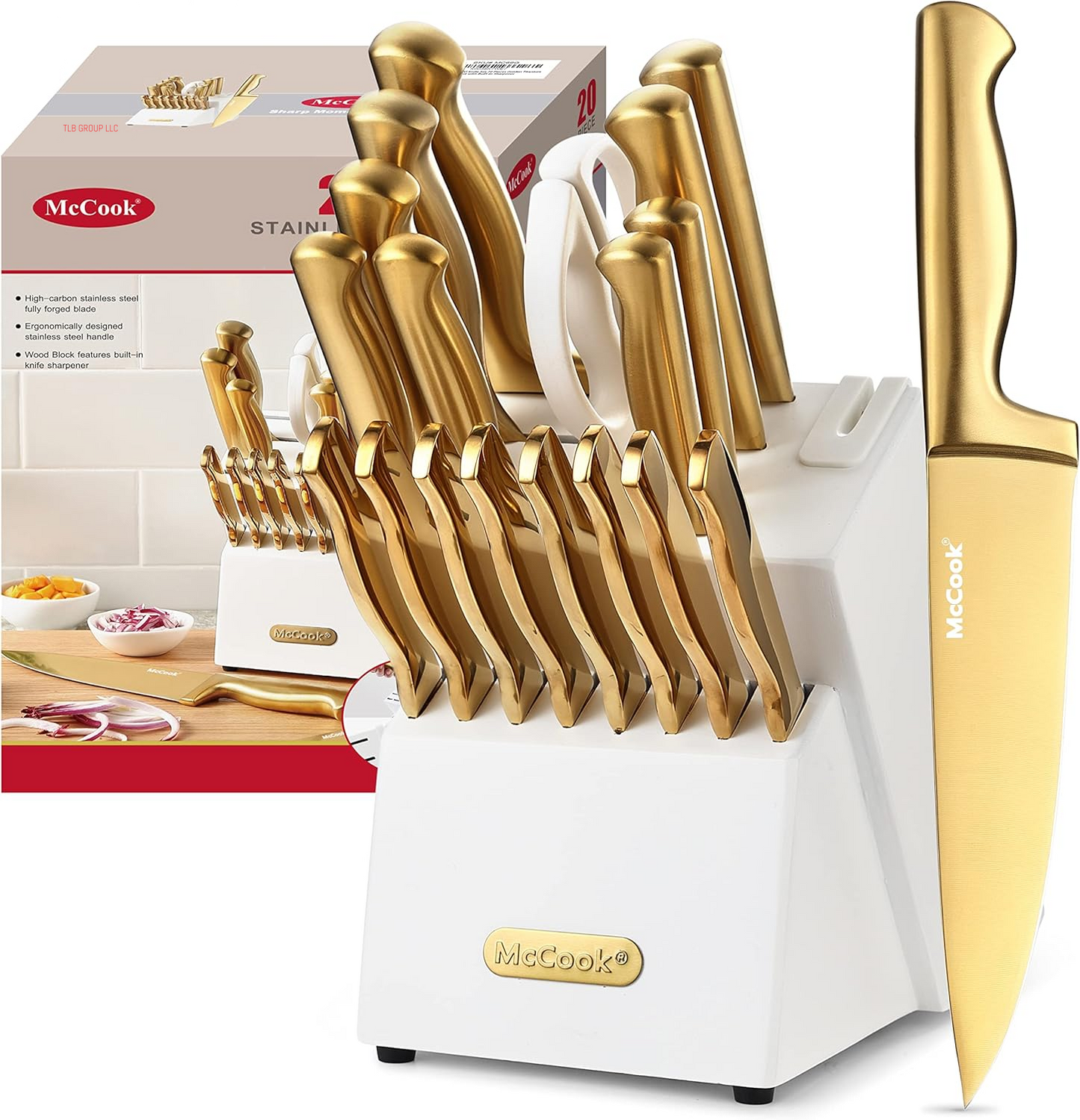 ® Knife Sets,German Stainless Steel Knife Block Sets with Built-In Sharpener