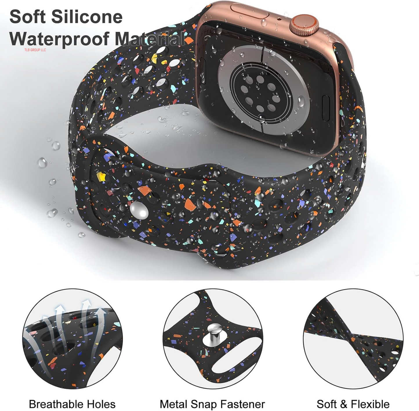 Breathable Sport Silicone Band Compatible with Apple Watch Bands 40Mm 38Mm 44Mm 41Mm 45Mm 42Mm 49Mm Women Men, Soft Wristband Recycled Plastic Strap for Iwatch Bands Series 9 SE 8 7 6 5 4 3 2 1 Ultra