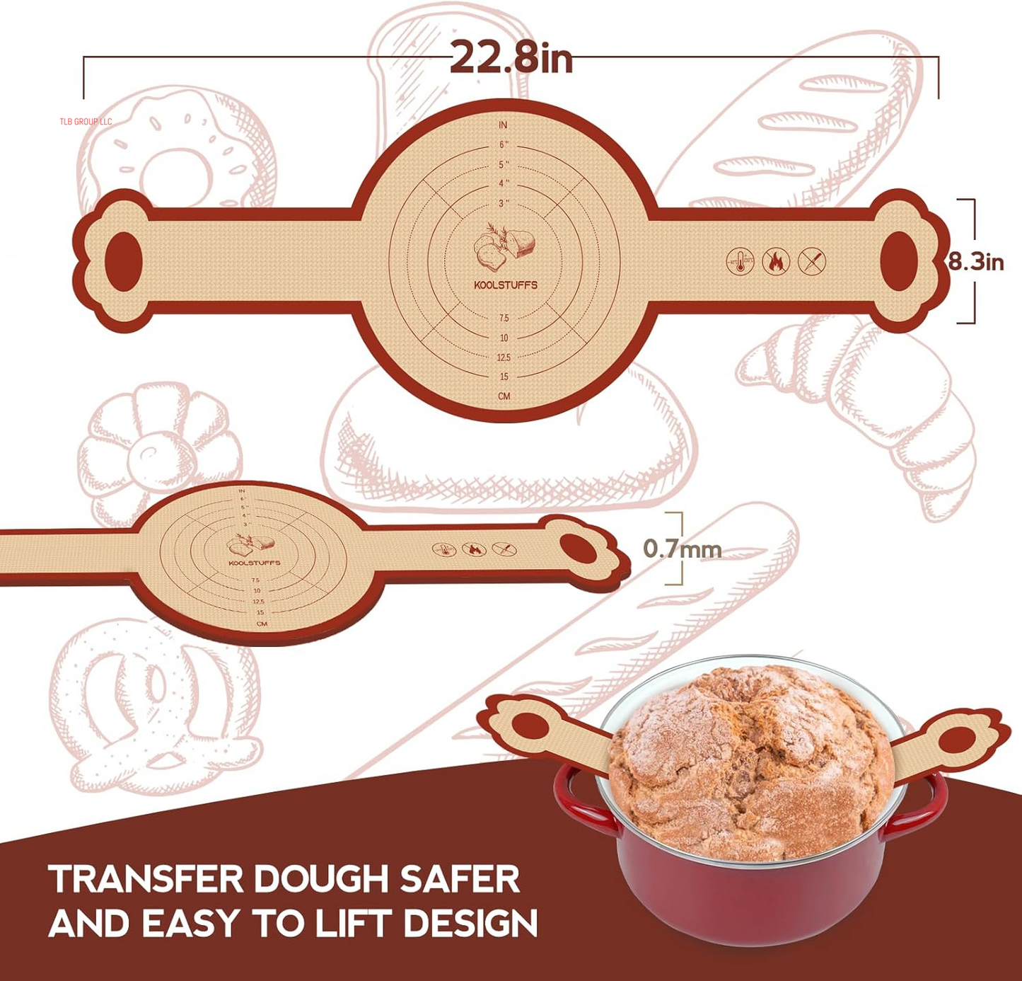 Silicone Bread Sling, 2 Pack Non-Stick & Easy to Clean Reusable Bread Sling for Dutch Oven with Cute Long Handles, Easy and Stable to Transfer Sourdough Bread