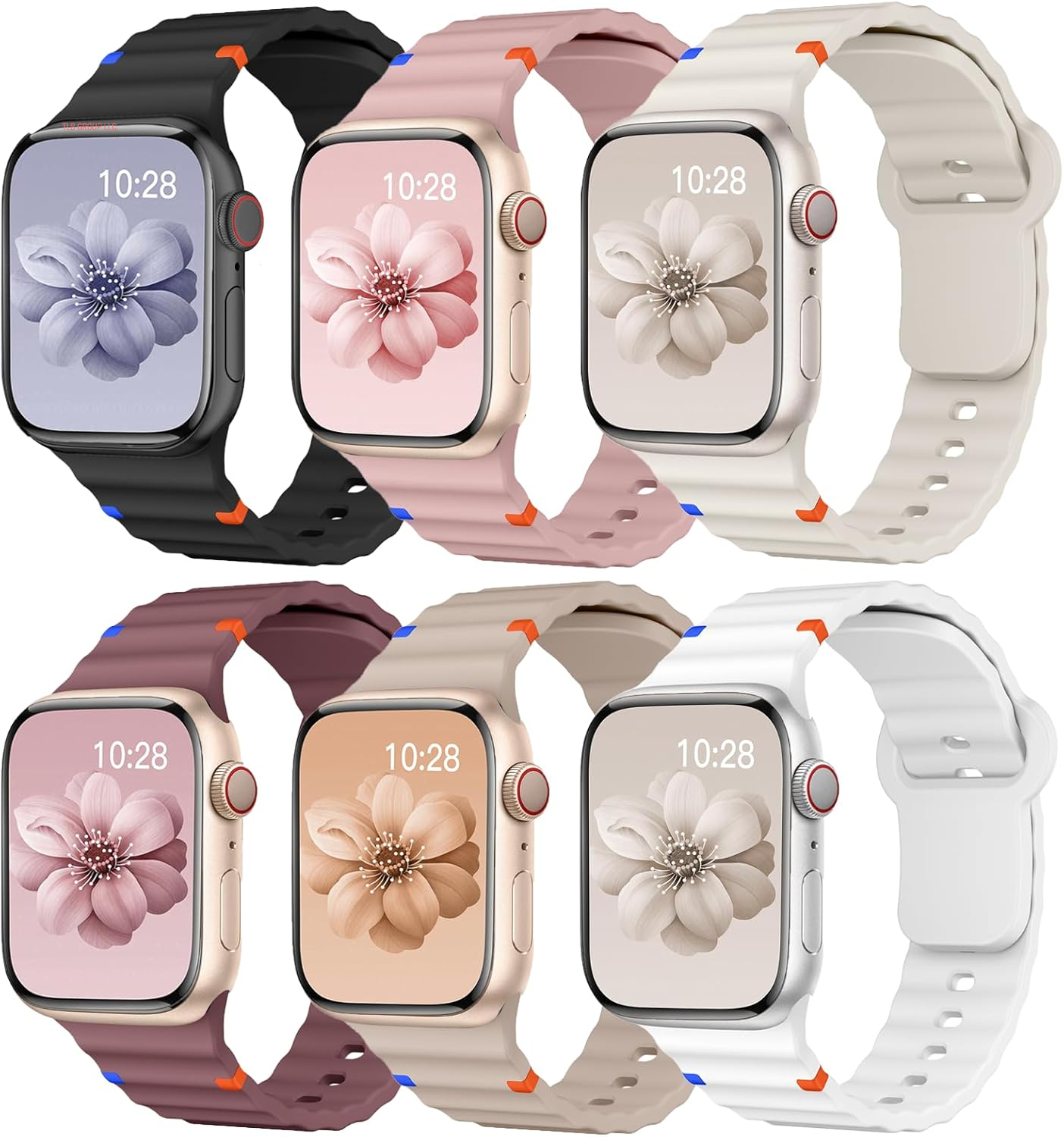 Sport Band for Apple Watch Ultra/2 Bands 49Mm 46Mm 45Mm 44Mm 42Mm 41Mm 40Mm 38Mm for Men Women,Waterproof Soft Silicone Strap Wristband for Iwatch Series 10 9 8 7 6 5 4 3 SE/2 41 45 40 44 Mm,6 Pack