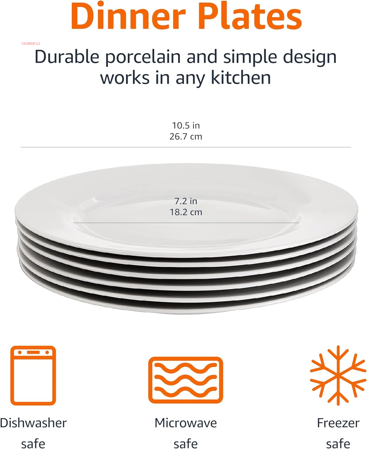 6-Piece White Dinner Plate Set, 10.5 Inches