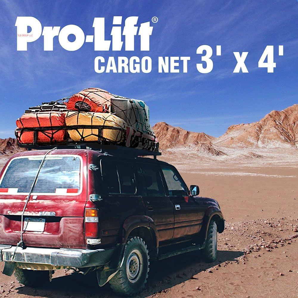 Truck Bed Net – 3' X 4' Cargo Netting Stretches to 6' X 8' Square Mesh Grid 4” X 4” with 12 D-Shaped Clips and 12 Plastic Hooks for SUV, Jeep, Chevy Silverado