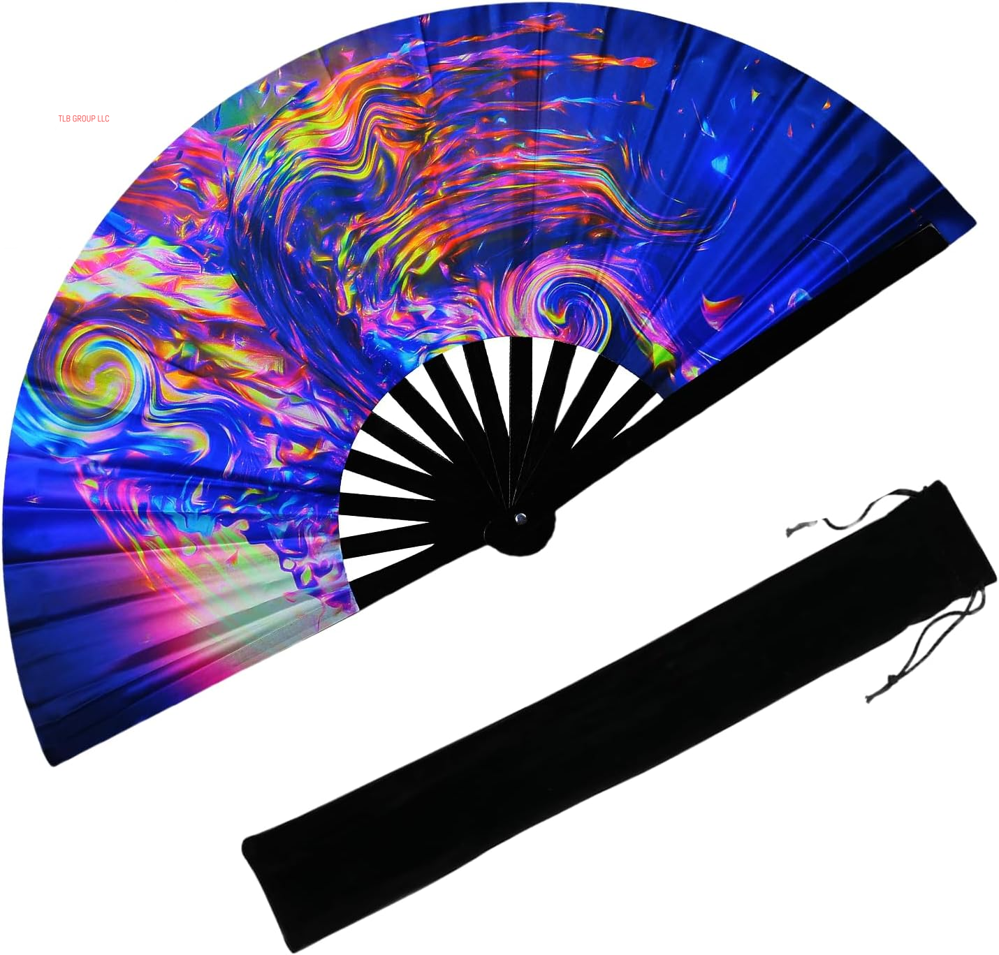 13‘’ UV Glow Large Rave Fan for Men Women, Popping Fan for Line Dancing, Decorative Folding Hand Fan for Party, Home Decoration, Gift, Music Festival Essential, EDM Rave Accessories (Waves)