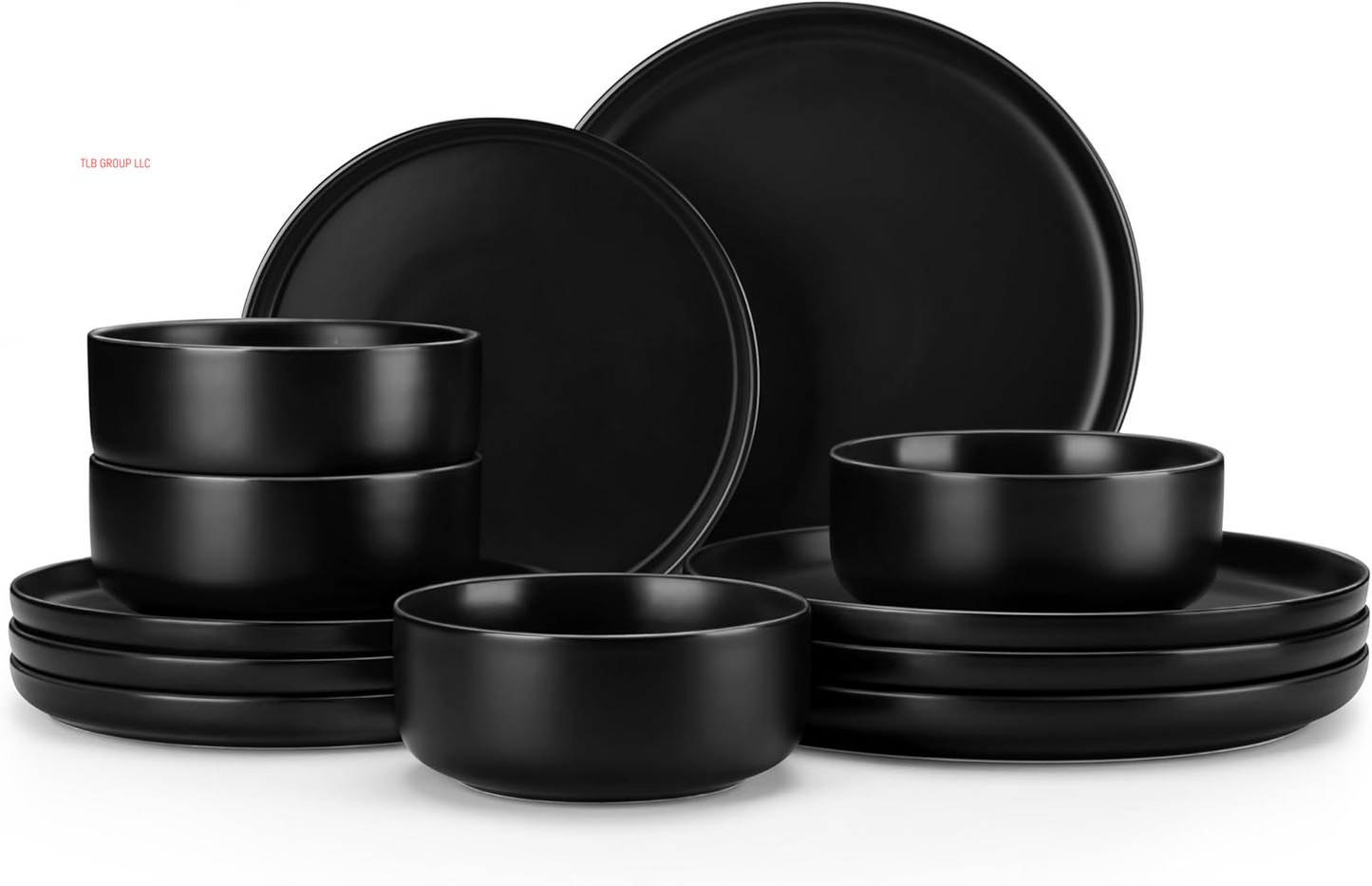 Plates and Bowls Sets, 12 Pieces Modern Porcelain Dinnerware Set for 4 White Kitchen Dinner Dining Ware Set Wtih Black Rim Ceramic Dishware Dishes Microwave and Dishwasher Safe, Series LUNA