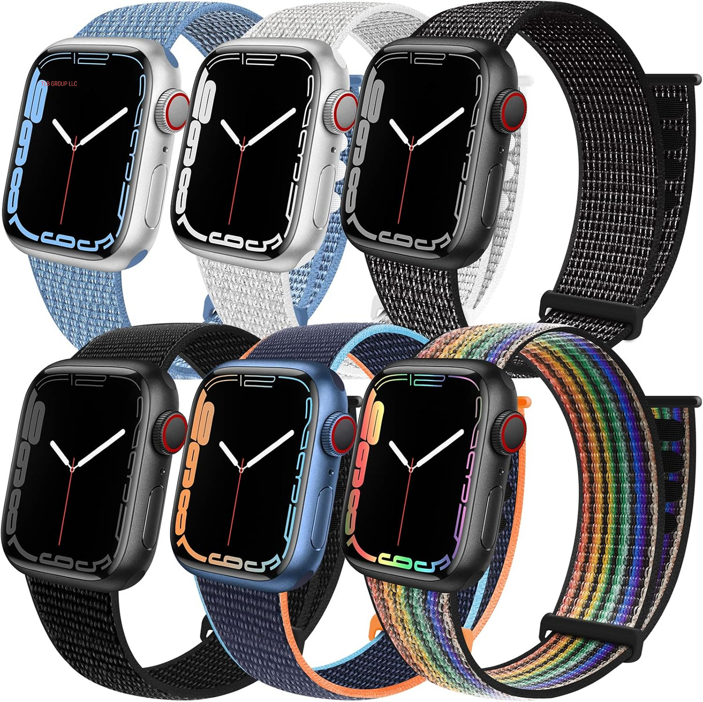 6 Pack Sport Loop Band Compatible with Apple Watch 38Mm 40Mm 41Mm 42Mm 44Mm 45Mm 46Mm 49Mm for Iwatch Ultra Series 10 9 8 7 6 5 SE 4 3 2 1 Strap Nylon Women Men Stretchy Braided Wristband Breathable