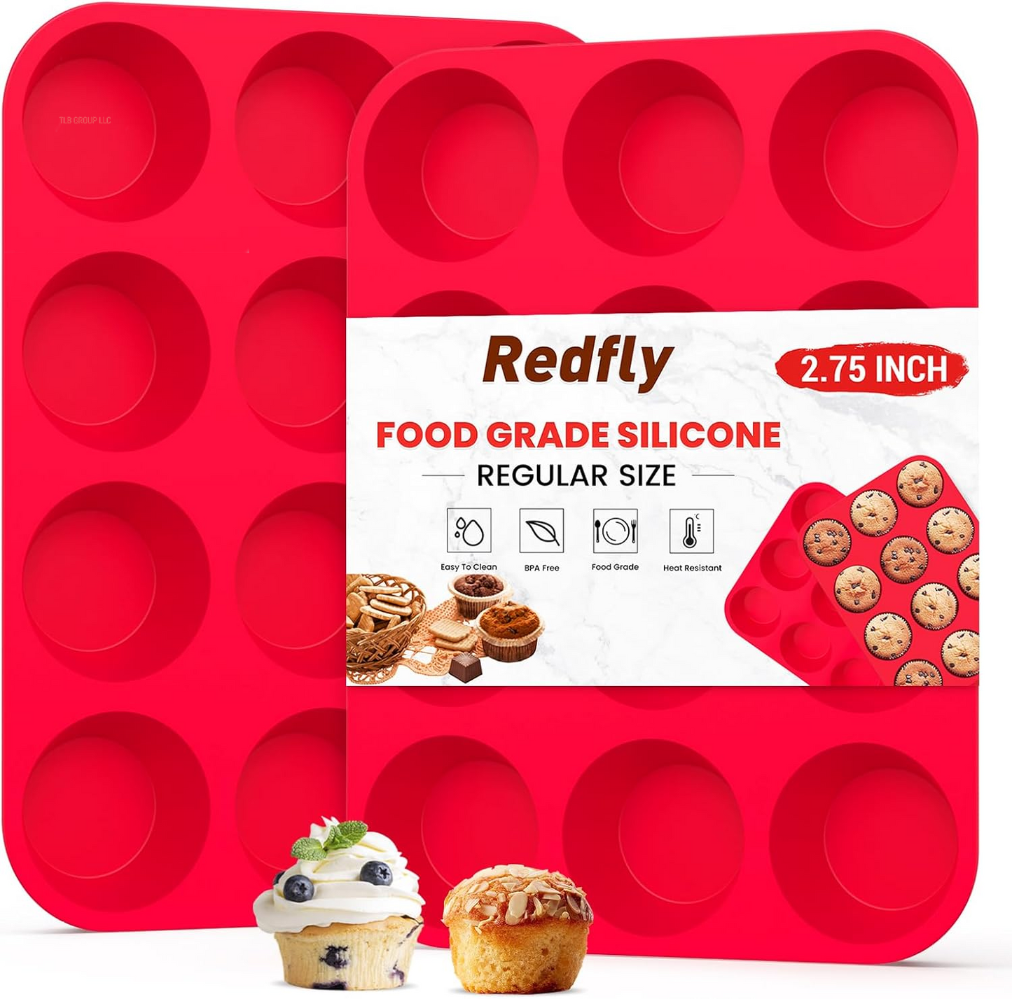 2 Pack Silicone Muffin Pan & Cupcake Pans for Baking - 12 Cup Regular Size BPA Free Egg Bites Molds
