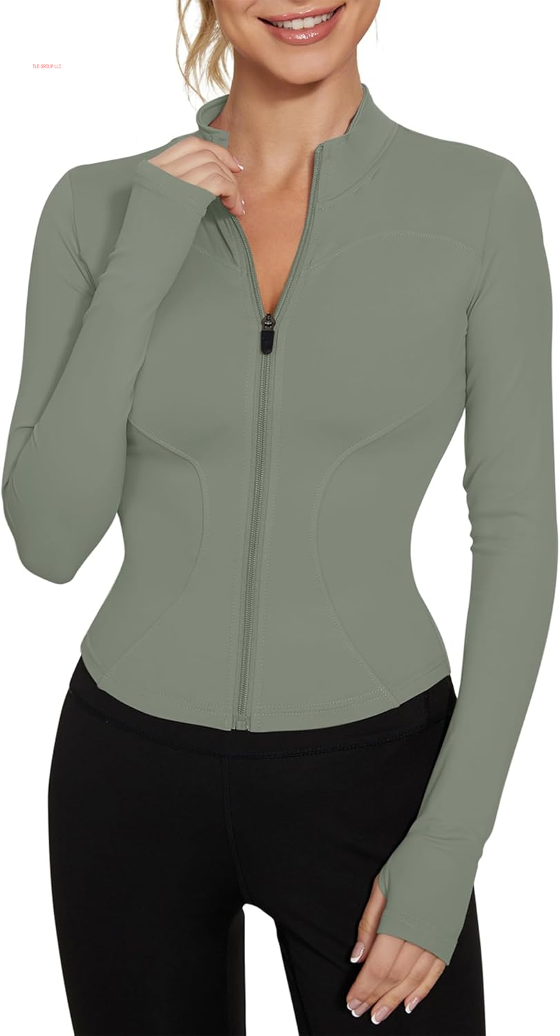 Women'S Workout Jacket Lightweight Zip up Yoga Jacket Cropped Athletic Slim Fit Tops