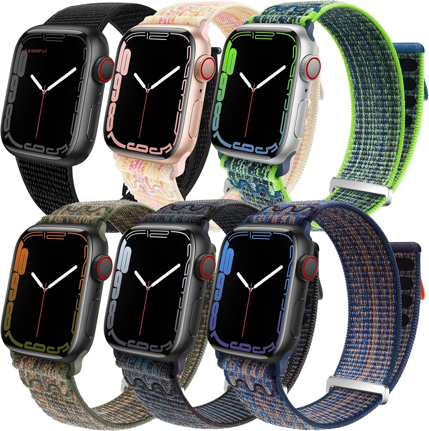 6 Pack Sport Loop Band Compatible with Apple Watch 38Mm 40Mm 41Mm 42Mm 44Mm 45Mm 46Mm 49Mm for Iwatch Ultra Series 10 9 8 7 6 5 SE 4 3 2 1 Strap Nylon Women Men Stretchy Braided Wristband Breathable
