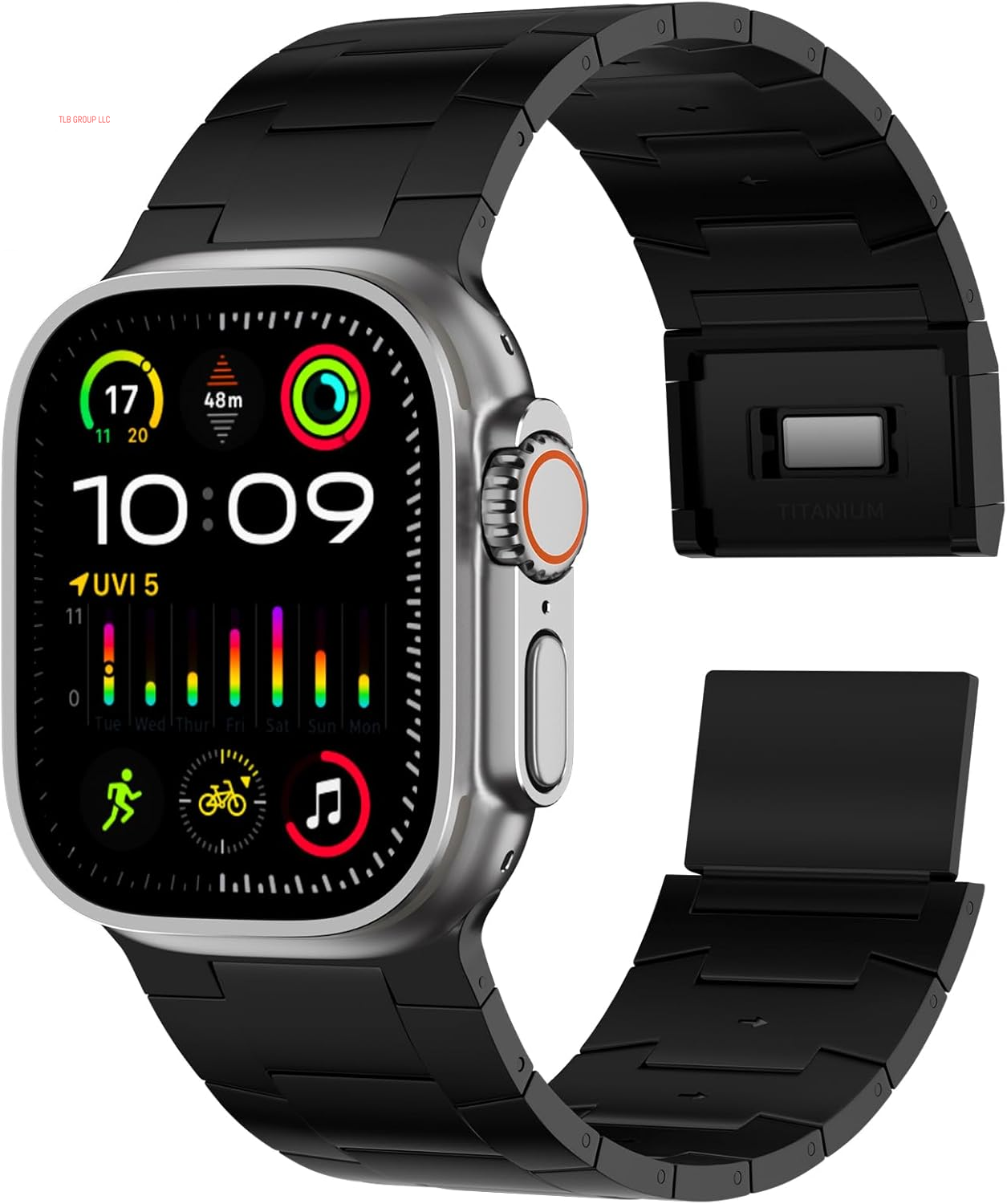 Full Titanium Band Compatible with Apple Watch Ultra 49Mm / Ultra 2 49Mm / Series 10 46Mm, 26Mm Wide Adjustable Links with Titanium Magnetic Clasp Connectors and DLC Coating