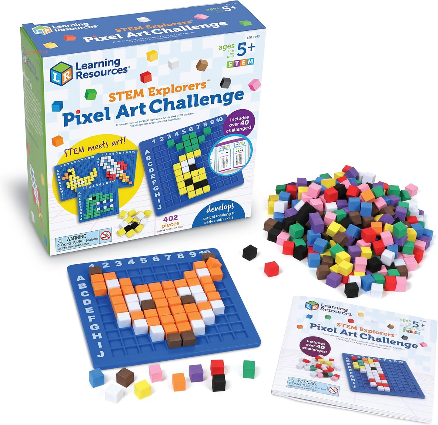 STEM Explorers Pixel Art Challenge - Math Puzzles, Pattern Blocks, Creativity for Kids Sensory Bin, Arts and Crafts, Math Manipulatives, Building Toys, Montessori
