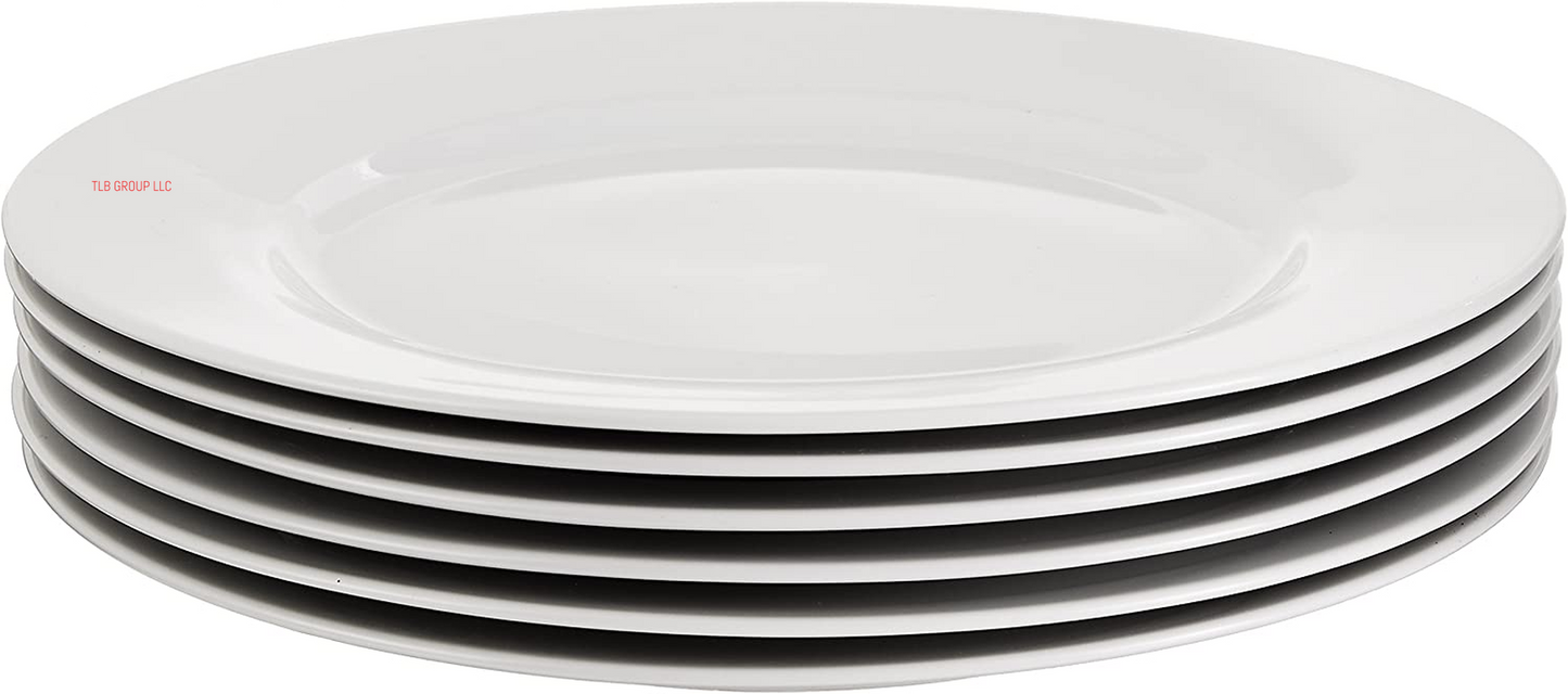 6-Piece White Dinner Plate Set, 10.5 Inches
