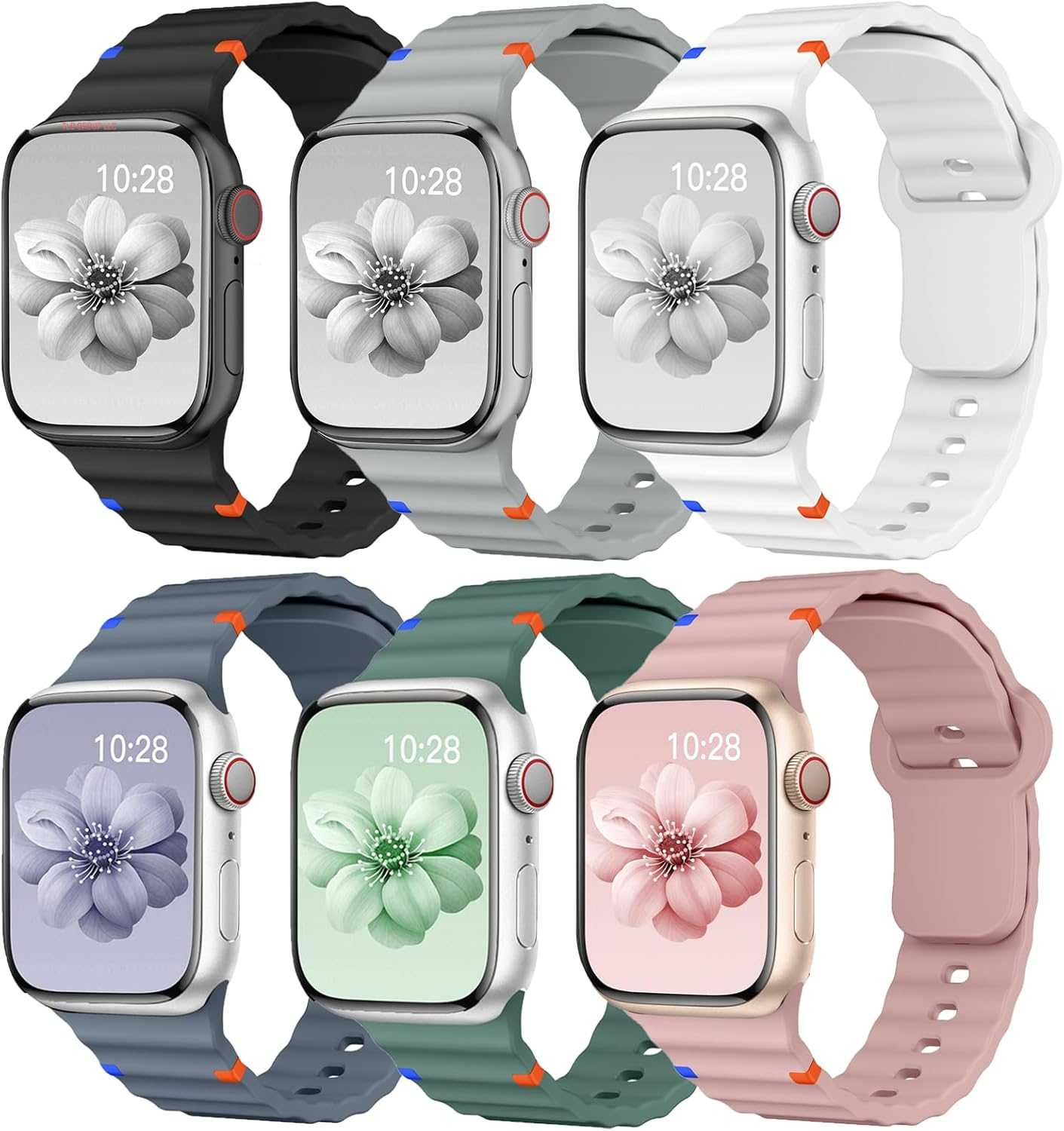 Sport Band for Apple Watch Ultra/2 Bands 49Mm 46Mm 45Mm 44Mm 42Mm 41Mm 40Mm 38Mm for Men Women,Waterproof Soft Silicone Strap Wristband for Iwatch Series 10 9 8 7 6 5 4 3 SE/2 41 45 40 44 Mm,6 Pack