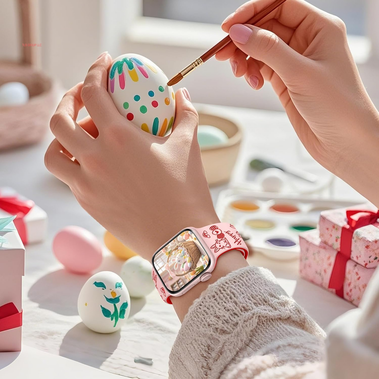 Easter Eggs Silicone Band for Apple Watch Bands 46Mm 45Mm 44Mm 49 42Mm(S3) Iwatch Bands Series 10 9 8 7 SE 6 5 4 3 Ultra for Women Men, Cute Fancy Dressy Designer Holiday Gift Engraved Strap-B