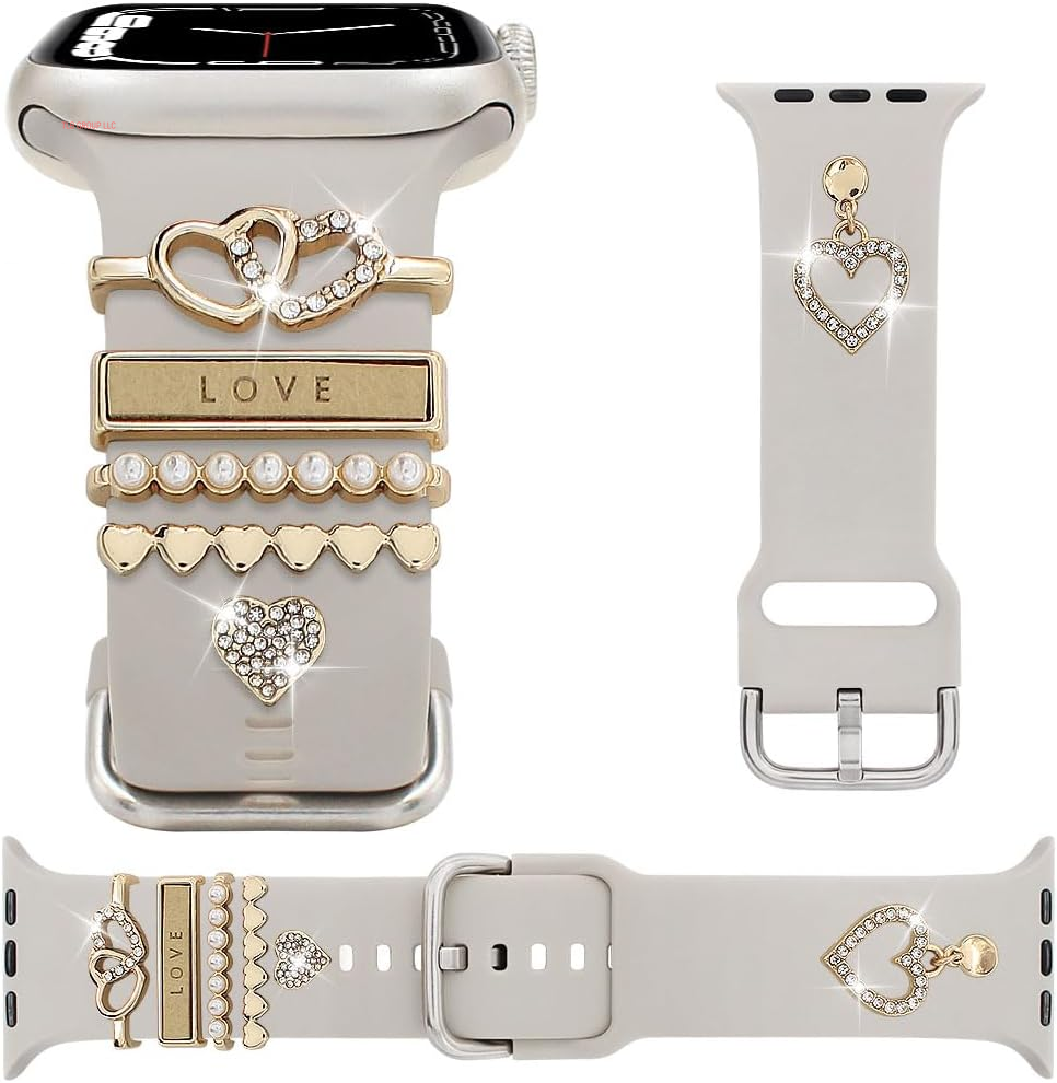 Stylish Silicone Band Compatible with Apple Watch Bands Women 49 46 45 44 42 41 40 38Mm,Wristband with Unique Charms Pendants for Iwatch Series 10 9 8 7 6 5 4 3 SE Ultra 2