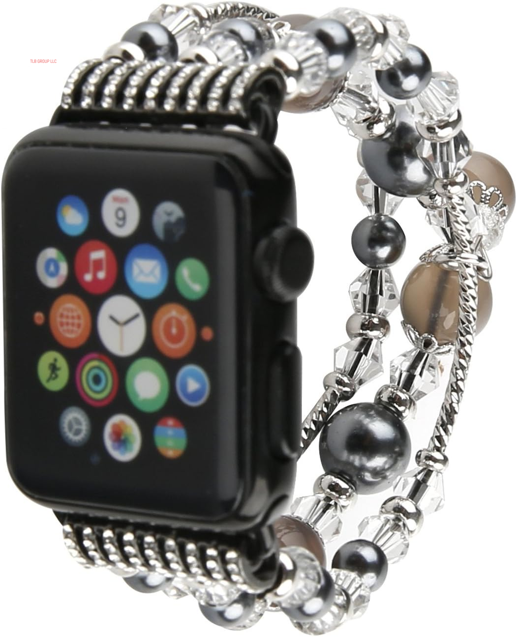 Bracelet Band Beaded Compatible with Apple Watch 38/40/41Mm Women, Fashion Elastic Stretch Strap Bands for Iwatch Series SE/9/8/7/6/5/4/3/2/1 (Black/Sliver/Grey)