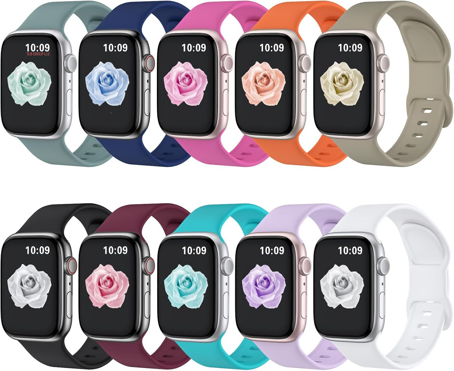 10 Pack Sport Bands Compatible with Apple Watch Band 38Mm 40Mm 41Mm 42Mm 44Mm 45Mm 46Mm 49Mm Women Men, Soft Silicone Waterproof Strap for Apple Watch SE Ultra Iwatch Series 10 9 8 7 6 5 4 3