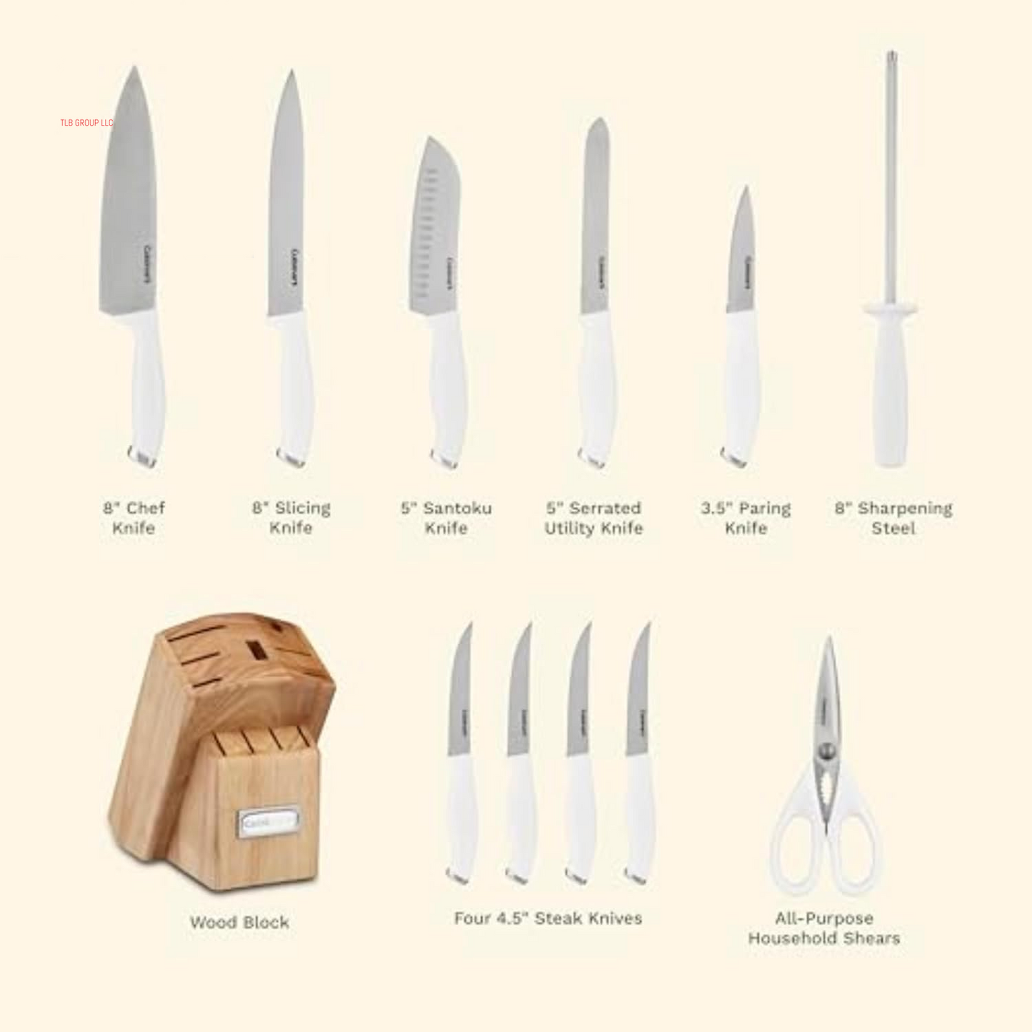 Block Knife Set, 12Pc Cutlery Knife Set with Steel Blades for Precise Cutting, Lightweight, Stainless Steel, Durable & Dishwasher Safe, C77SSW-12P