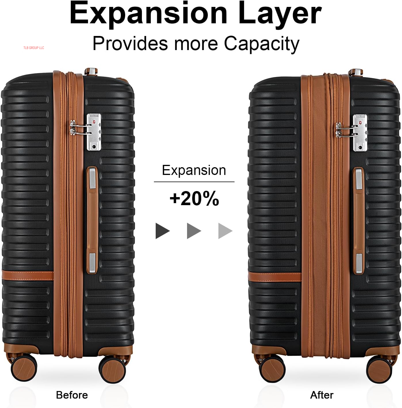 Carry on Luggage 20 Inch Expandable Suitcase with Spinner Wheel, 4 Piece Hard Shell Luggage Set with TSA Lock(Black Brown)