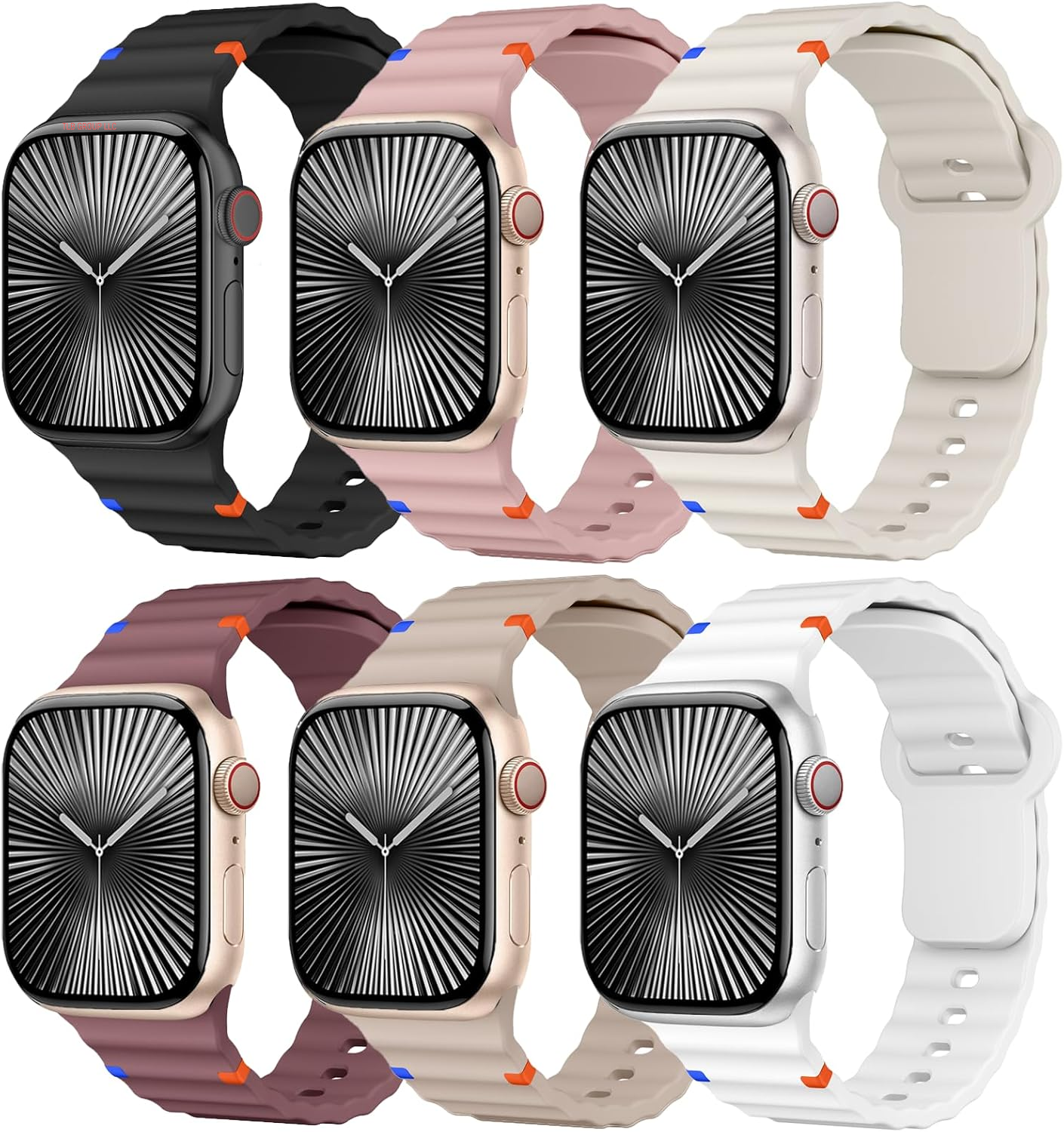 Sport Band for Apple Watch Ultra/2 Bands 49Mm 46Mm 45Mm 44Mm 42Mm 41Mm 40Mm 38Mm for Men Women,Waterproof Soft Silicone Strap Wristband for Iwatch Series 10 9 8 7 6 5 4 3 SE/2 41 45 40 44 Mm,6 Pack
