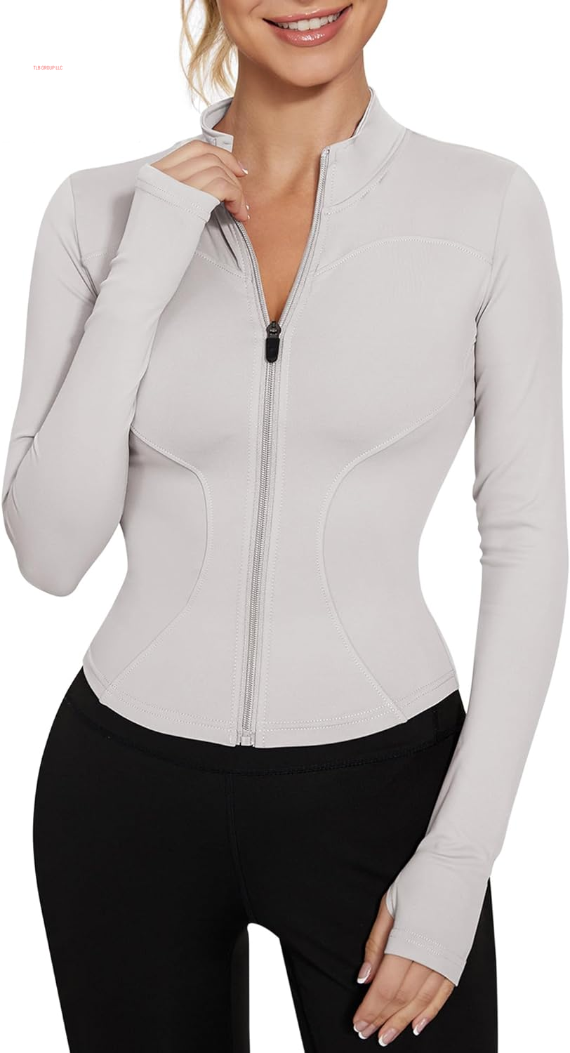 Women'S Workout Jacket Lightweight Zip up Yoga Jacket Cropped Athletic Slim Fit Tops