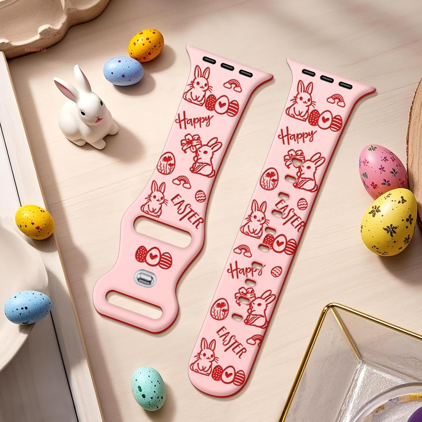 2 Pack Silicone Band for Apple Watch Bands 46Mm 45Mm 44Mm 49 42Mm(S3) Iwatch Bands Series 10 9 8 7 SE 6 5 4 3 Ultra for Women Men, Cute Easter Fancy Dressy Designer Holiday Gift Engraved Strap