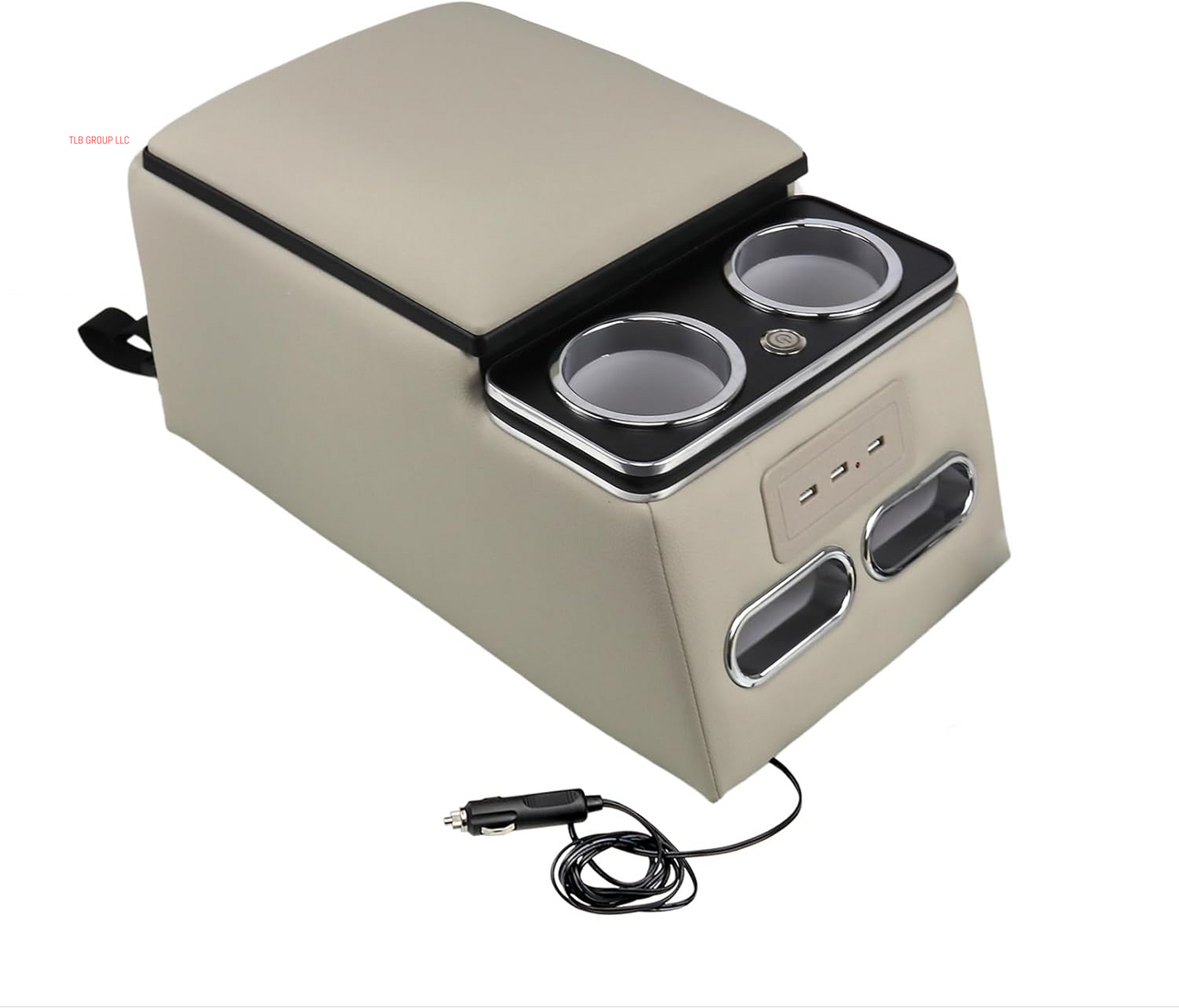 Black Universal Truck Seat/Bench Organizer with LED Light, USB Port, Cup Holders, Armrest, and Padded Top Lid - Ideal for Business Storage 124810 Contractor Console Luxurious