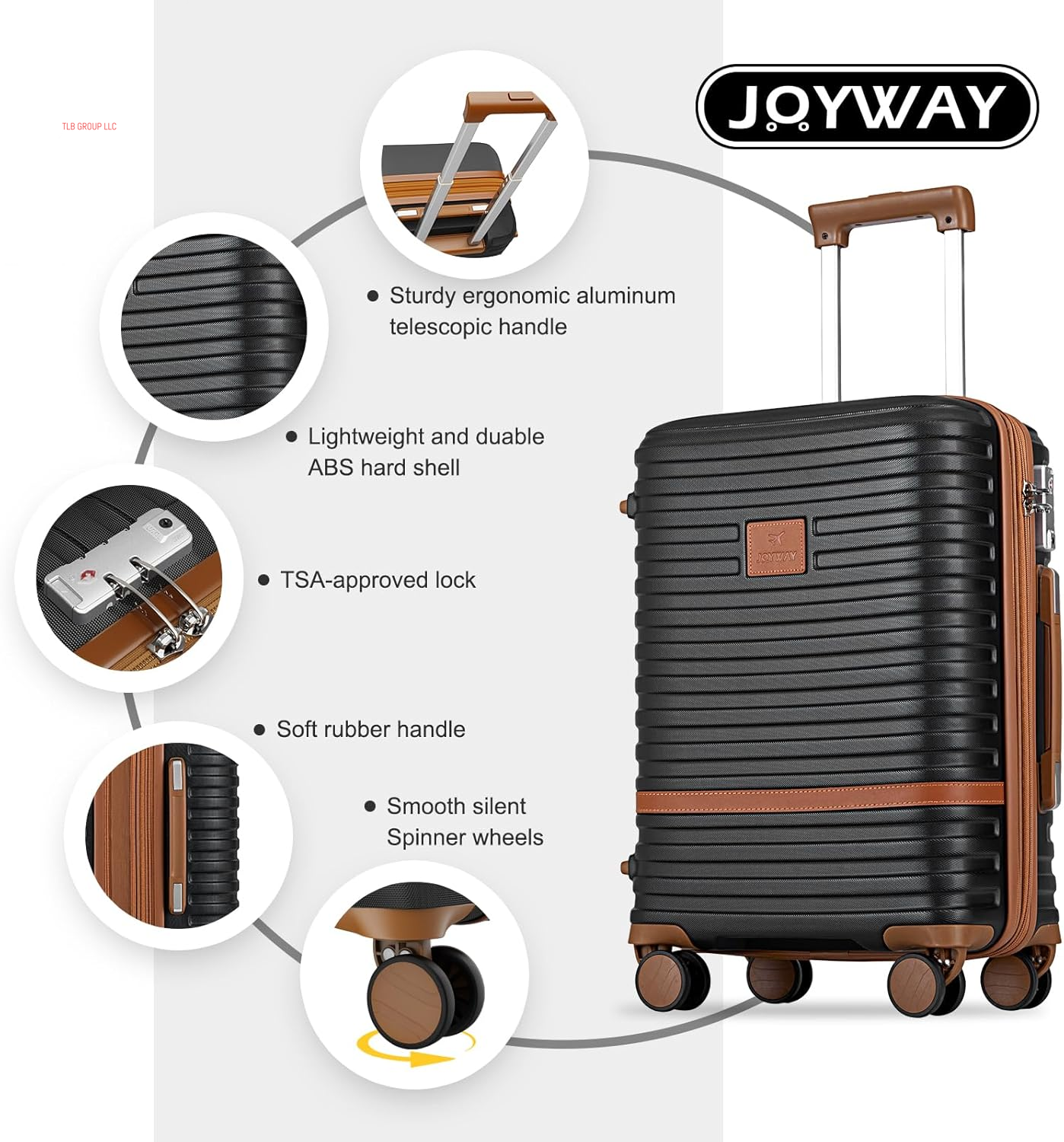 Carry on Luggage 20 Inch Expandable Suitcase with Spinner Wheel, 4 Piece Hard Shell Luggage Set with TSA Lock(Black Brown)