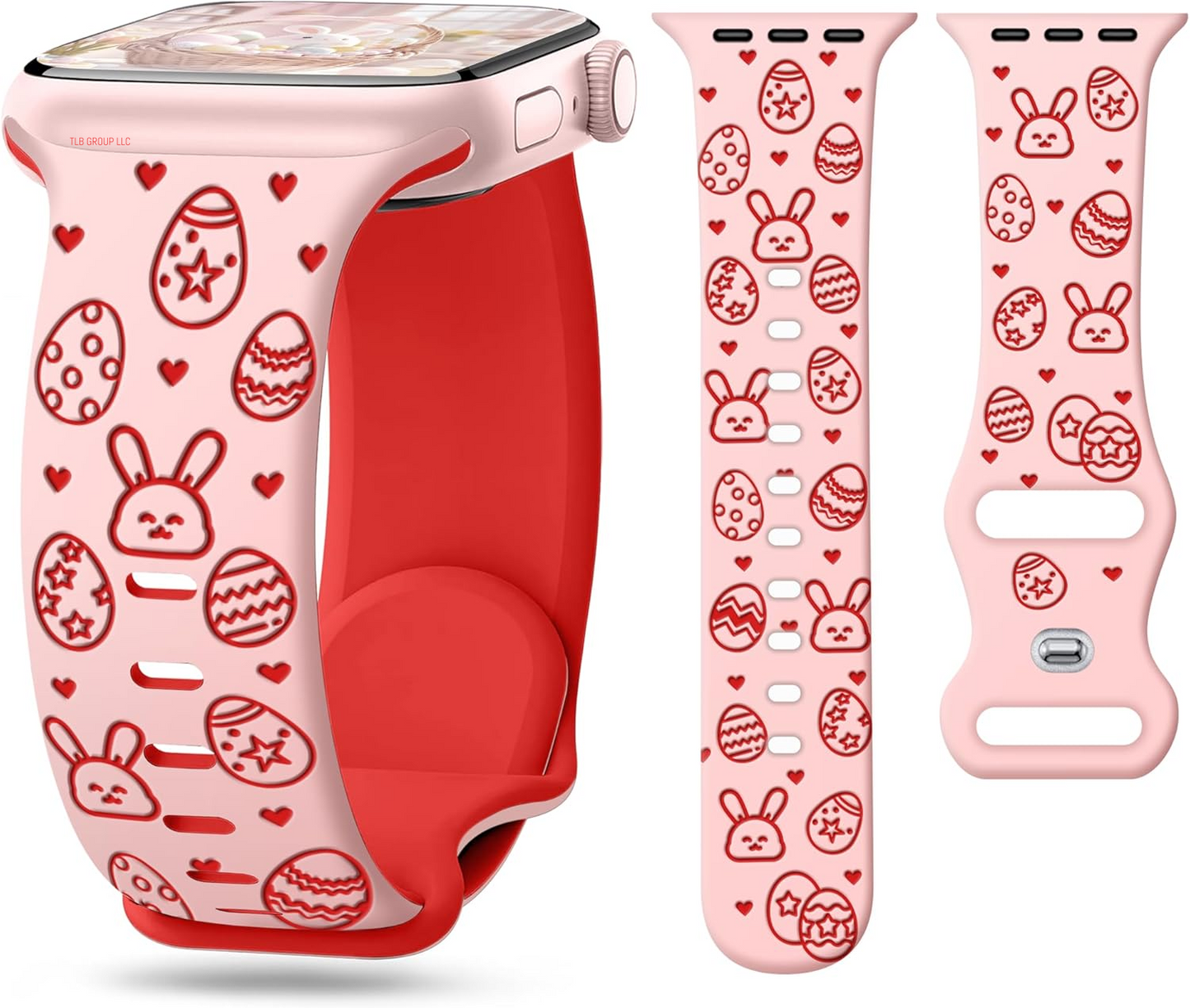 Easter Eggs Silicone Band for Apple Watch Bands 46Mm 45Mm 44Mm 49 42Mm(S3) Iwatch Bands Series 10 9 8 7 SE 6 5 4 3 Ultra for Women Men, Cute Fancy Dressy Designer Holiday Gift Engraved Strap-B