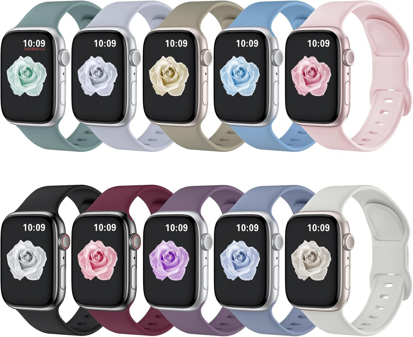 10 Pack Sport Bands Compatible with Apple Watch Band 38Mm 40Mm 41Mm 42Mm 44Mm 45Mm 46Mm 49Mm Women Men, Soft Silicone Waterproof Strap for Apple Watch SE Ultra Iwatch Series 10 9 8 7 6 5 4 3