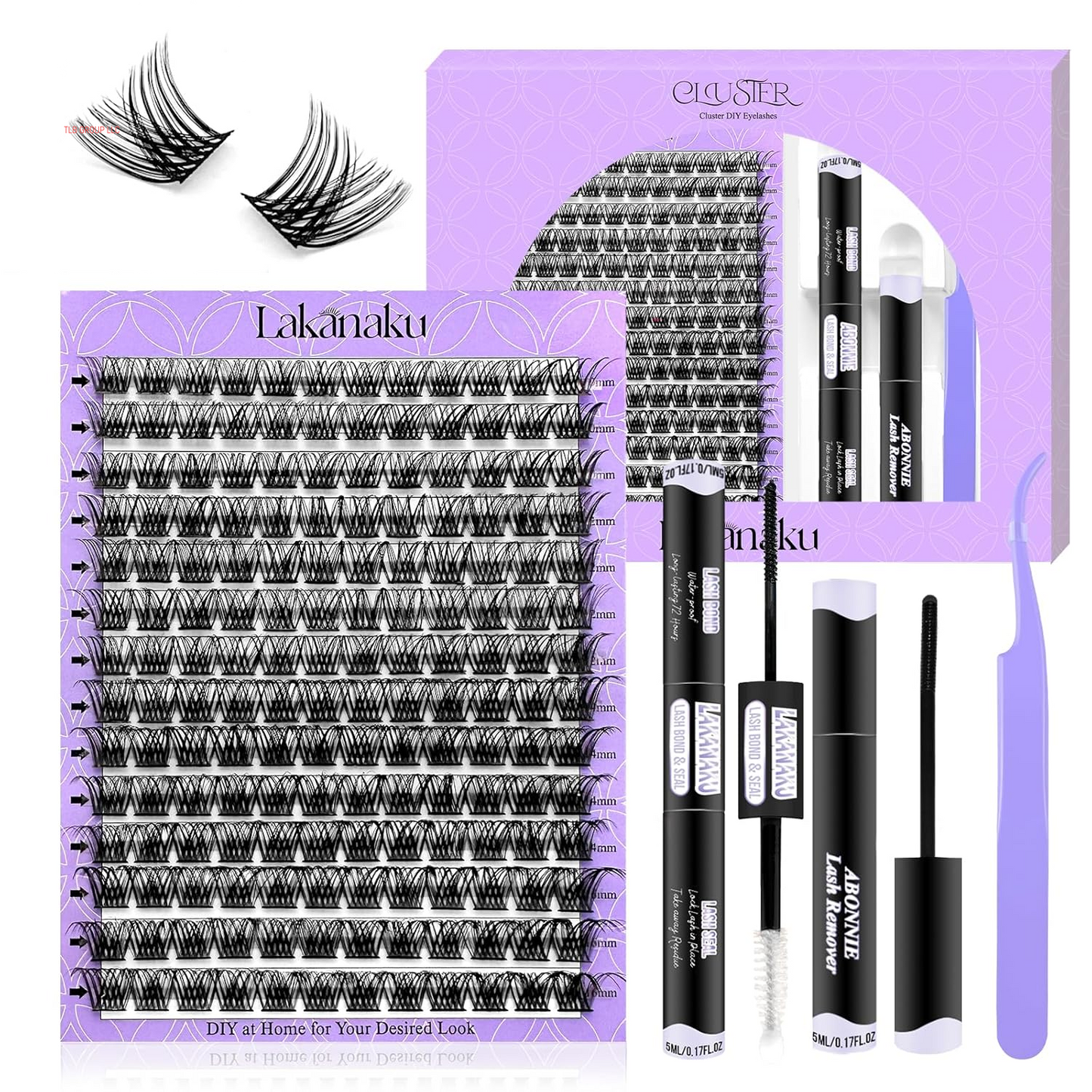 DIY Lash Extension Kit,280 Pcs Cluster Lash Extensions, 10-16Mm Mix Wispy Lash Clusters, 40D+50D D Curl Lash Clusters Kit with Bond and Seal and Tweezer and Remover,Fluffty Lash Extensions