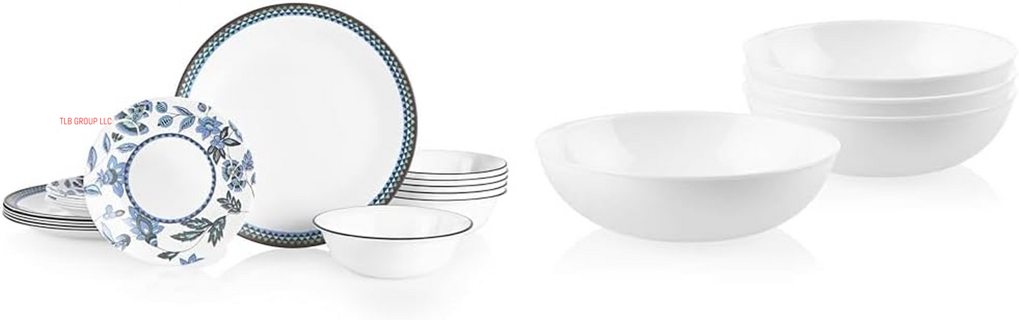 Vitrelle 18-Piece Service for 6 Dinnerware Set, Triple Layer Glass and Chip Resistant, Lightweight round Plates and Bowls Set, Winter Frost White
