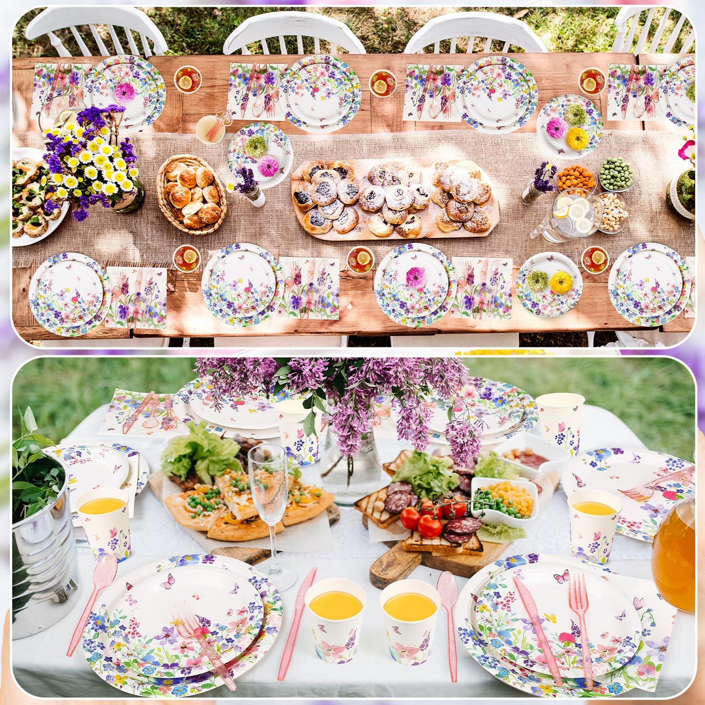 400 Pcs Spring Floral Party Decoration Baby Shower Disposable Tableware Sets Birthday Party Supplies Serves 50 Guests Disposable Plates Napkins and Cups for Baby Bridal Shower Birthday Party