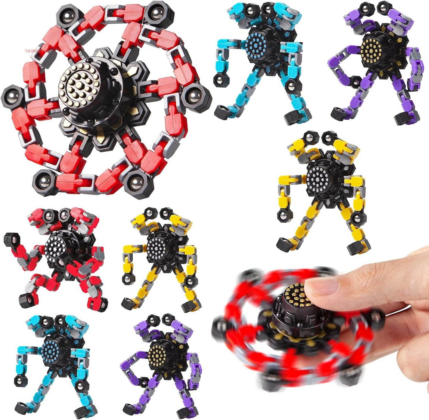 Transformable Fidget Spinners 4 Pcs for Kids and Adults Stress Relief Sensory Toys for Boys and Girls Fingertip Gyros for Party Favors Stocking Stuffers Bulk for Kids
