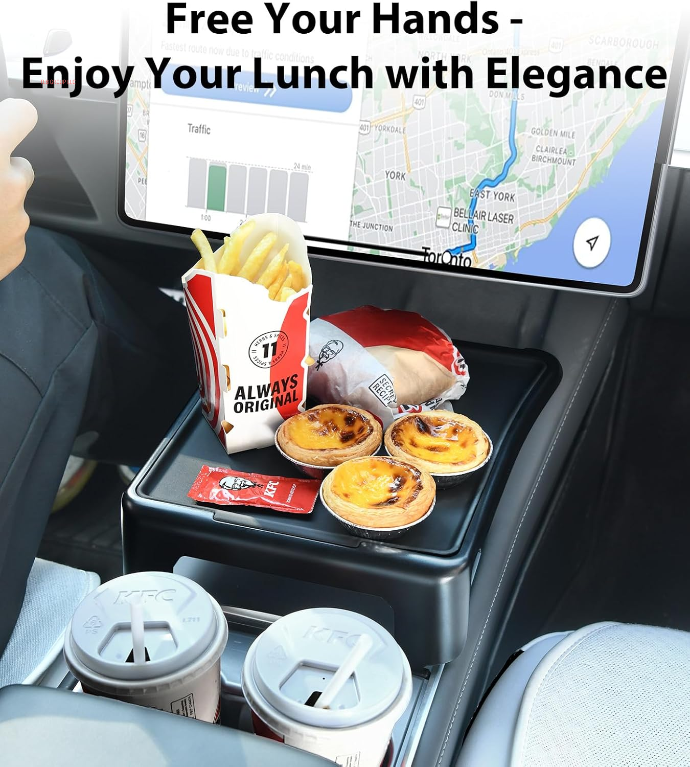 Tesla Table for Tesla Model Y Model 3 Accessories 2024 2023 2022 2021, 2-In-1 Car Center Console Food Tray Desk for Eating & Dashboard Storage Organizer, Removable Silicone Pad (Only for Tesla)