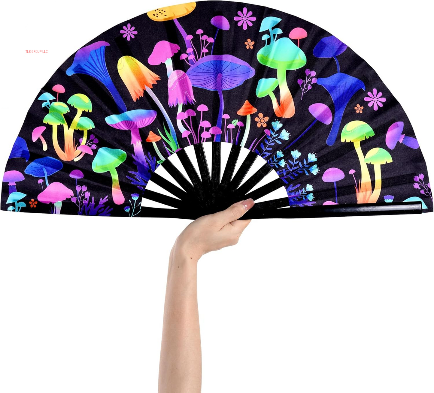 UV Glow Rave Fan Large Handheld Folding 13 Inch Bamboo Festival Foldable Clack Popping Fan for Line Dancing Men and Women (Ripple)