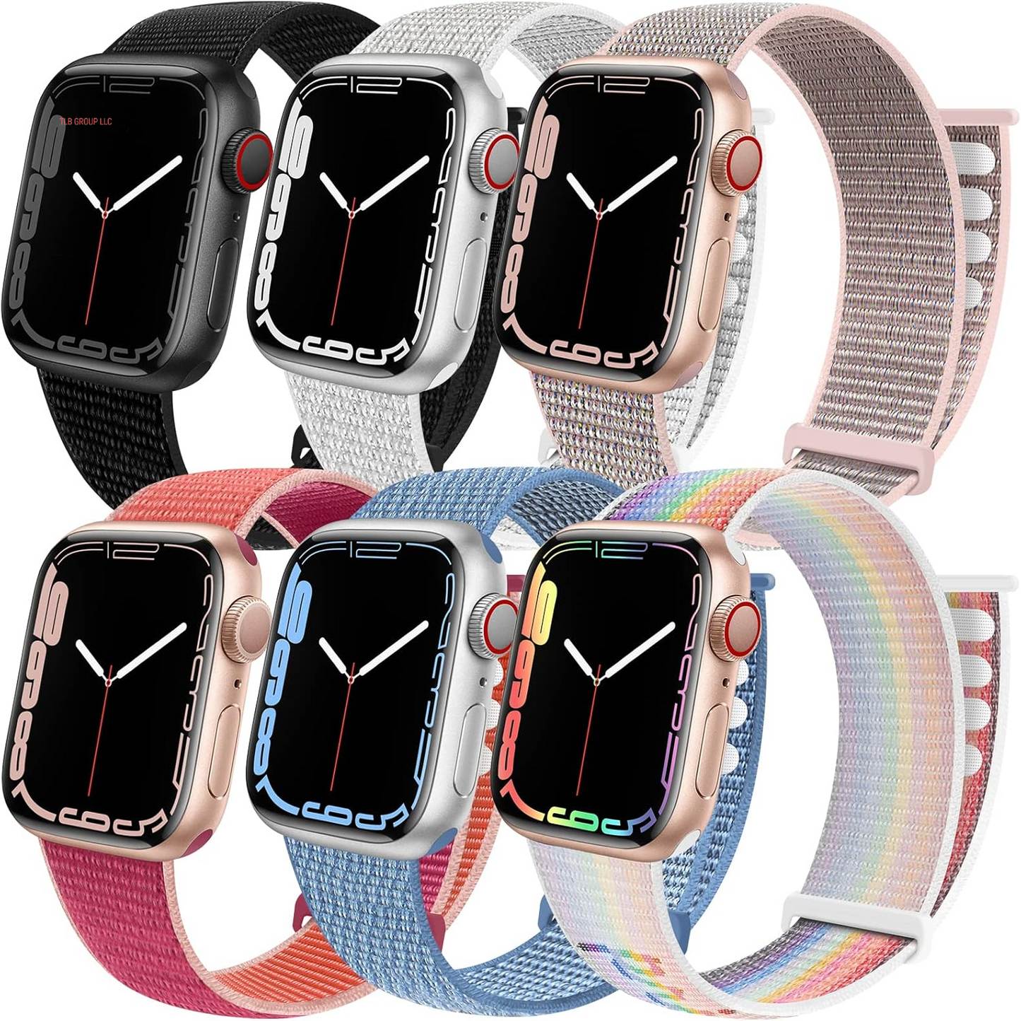 6 Pack Sport Loop Band Compatible with Apple Watch 38Mm 40Mm 41Mm 42Mm 44Mm 45Mm 46Mm 49Mm for Iwatch Ultra Series 10 9 8 7 6 5 SE 4 3 2 1 Strap Nylon Women Men Stretchy Braided Wristband Breathable